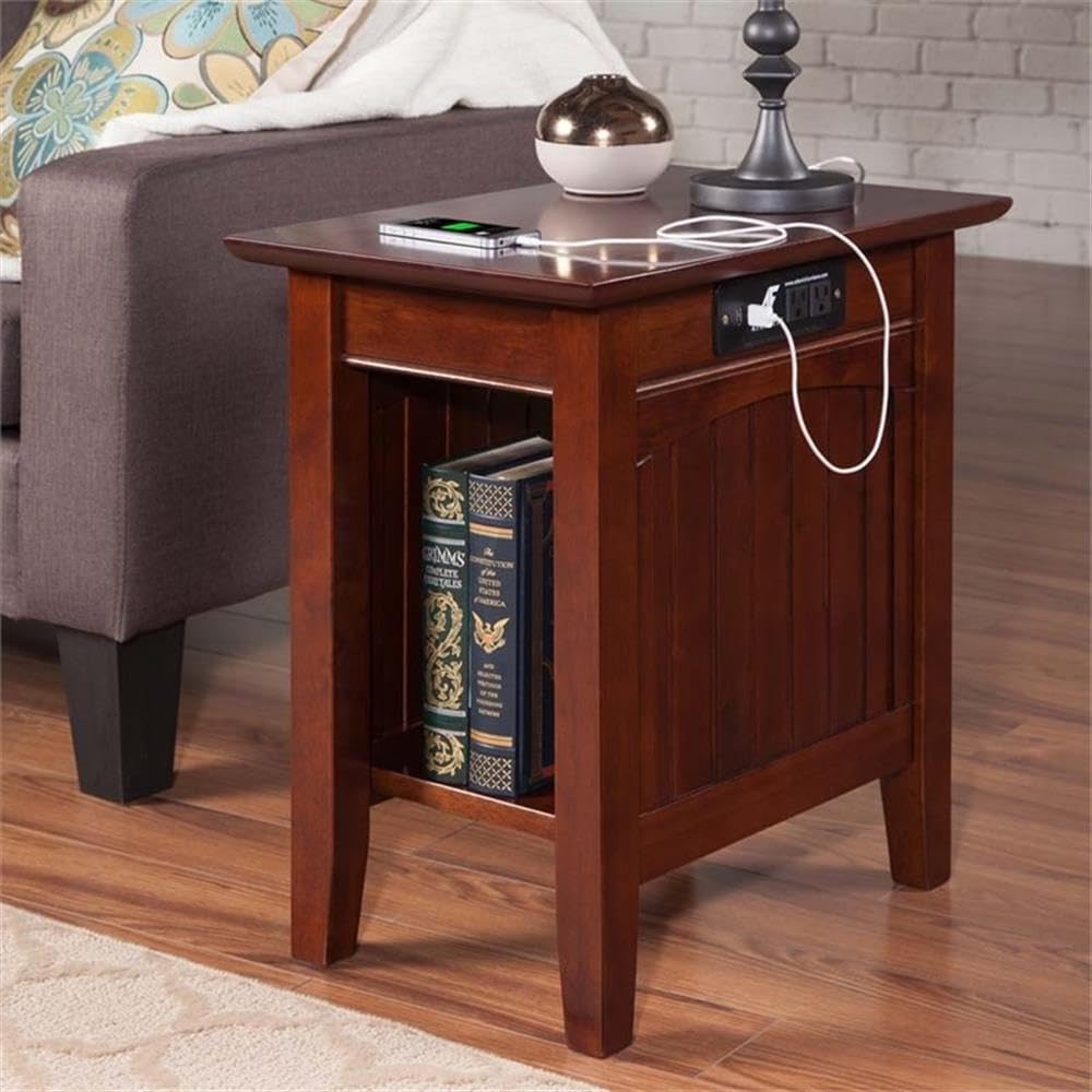 Home Square 2-Piece Wooden Nantucket Charger Chair Side Table Set in Walnut - Perfect for Living Room, Bedroom, or Patio Decor