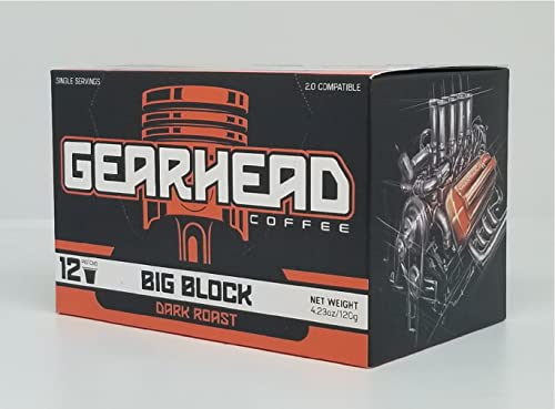GEARHEAD Coffee - Pistons (K-Cups) 12pk (Big Block) | Premium Dark Roast Coffee Pods for Keurig Brewers | Perfect for Morning Energy & Office Break Room Use