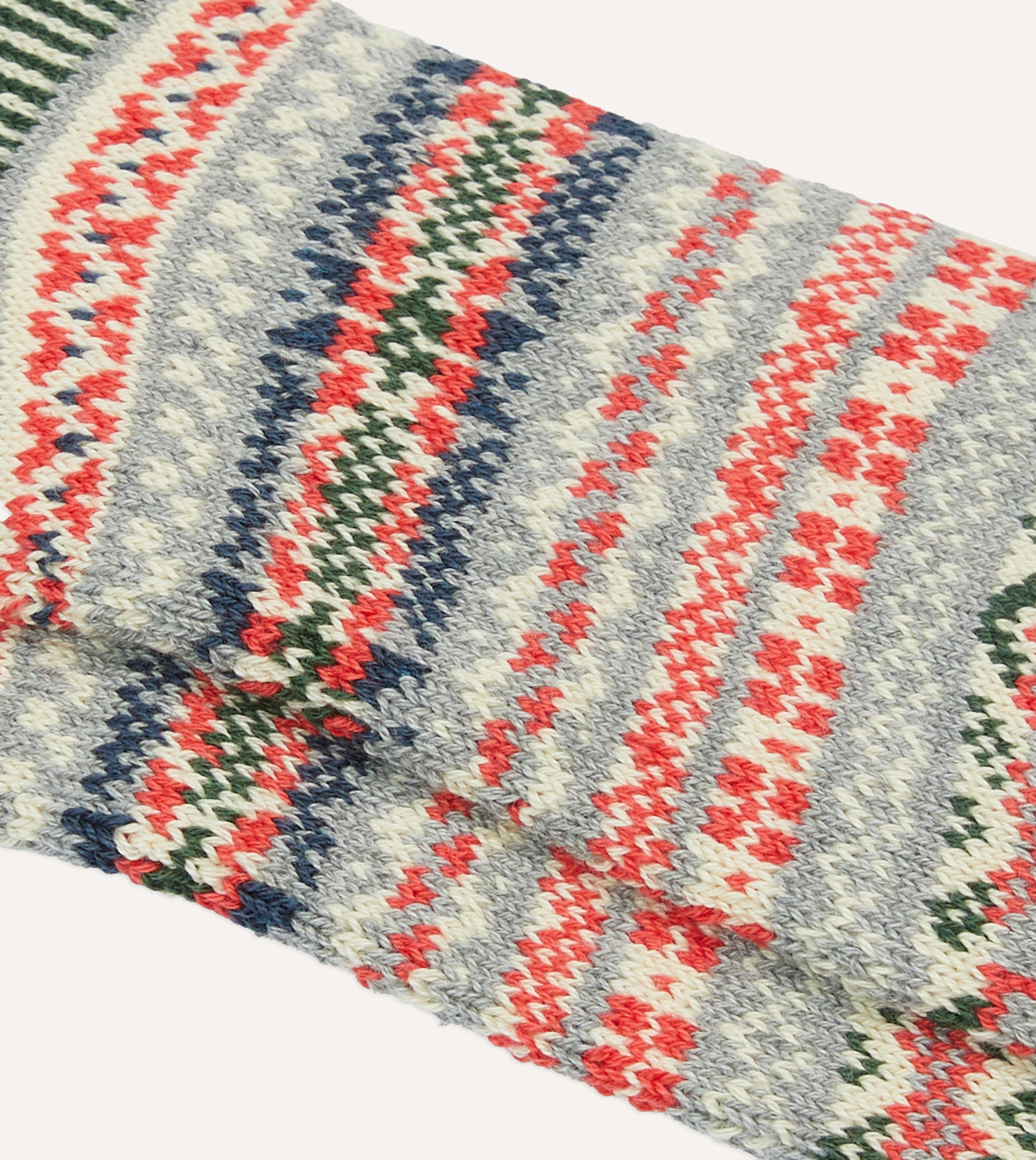 RoToTo Grey Cotton Fair Isle Socks for Men & Women - Warm Winter Knit Socks with Nordic Pattern - Perfect for Hiking, Snow Boots and Cozy Home Wear