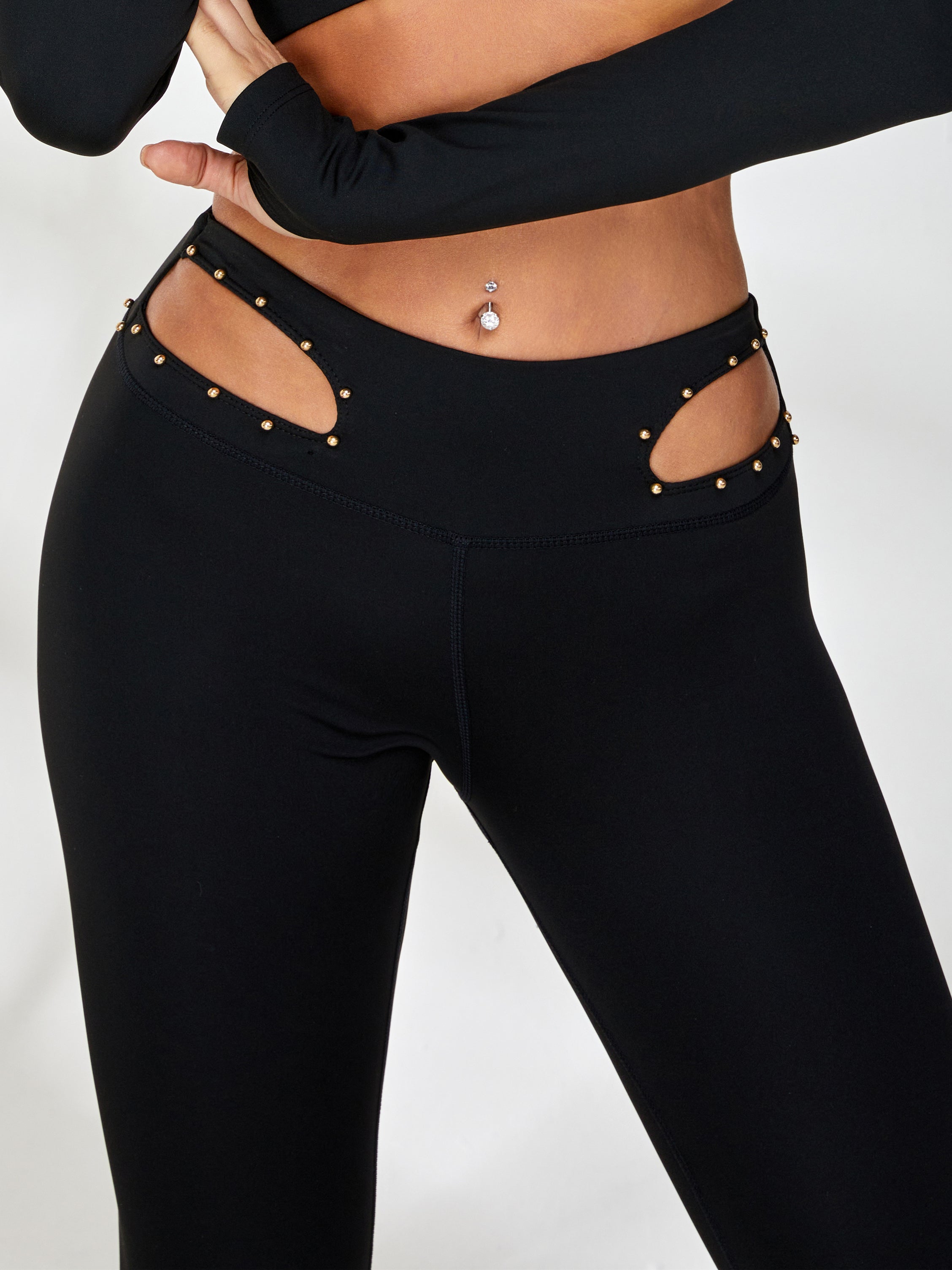 ZASUWA Women's High Waist Rivet Cutout Yoga Leggings - Sexy Workout Pants for Gym, Running & Fitness