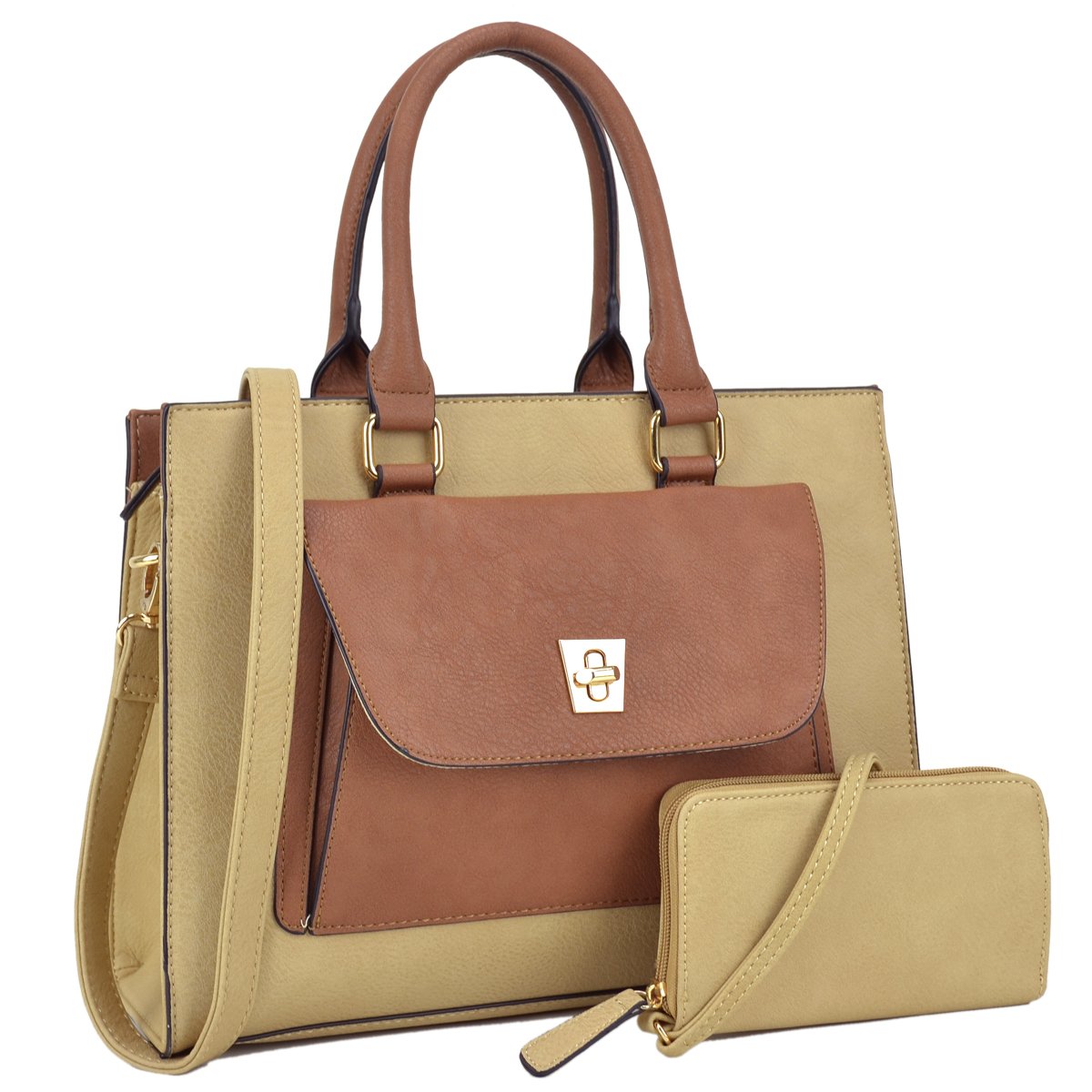 Dasein Women's Leather Tote Bag - Stylish Satchel Purse with Colorblock Design - Perfect for Work, Travel & Everyday Use