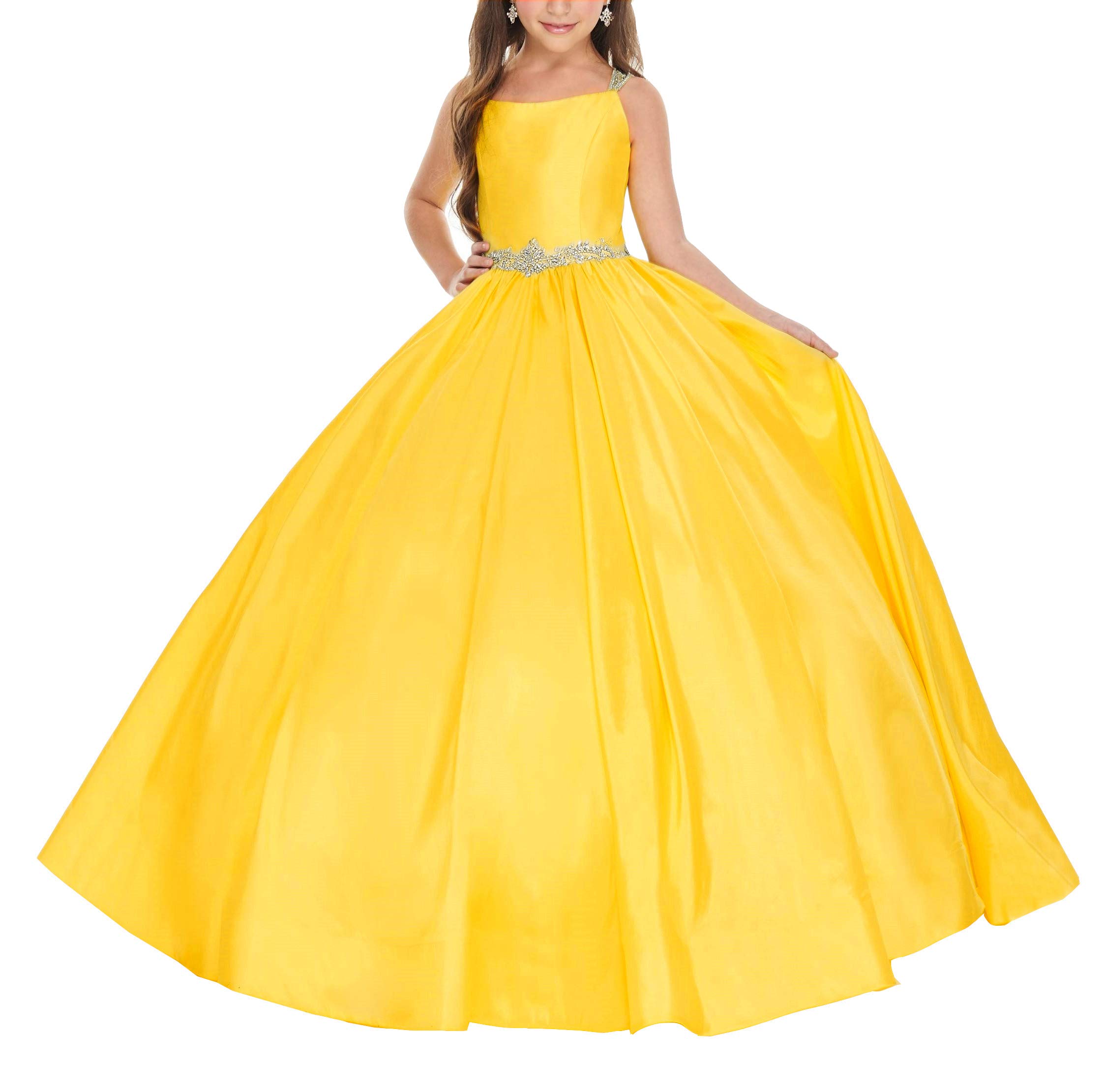 Honeydress Girls Beaded Spaghetti Strap Pageant Dress - Princess Rhinestone Flower Girl Gown for Weddings, Parties & Special Occasions