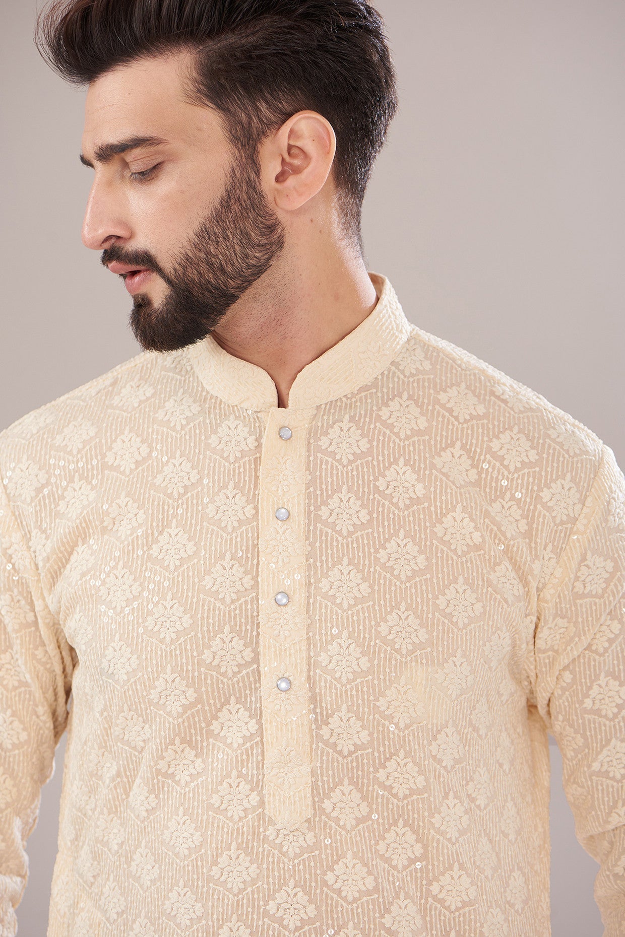 Light Beige Georgette Embroidered Kurta for Women | Elegant Indian Ethnic Wear | Perfect for Festivals, Weddings & Special Occasions