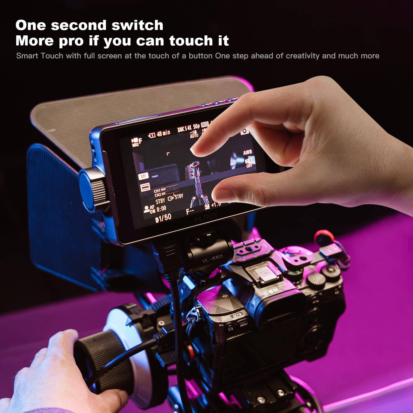 VILTROX DC-550 PRO 5.5 Inch 4K HDMI Touchscreen Camera Monitor - 1200nits Brightness, Exposure & Focus Assist, Waveform for DSLR/Mirrorless - Compatible with Sony Canon Nikon - Perfect for Outdoor Filming & Studio Photography