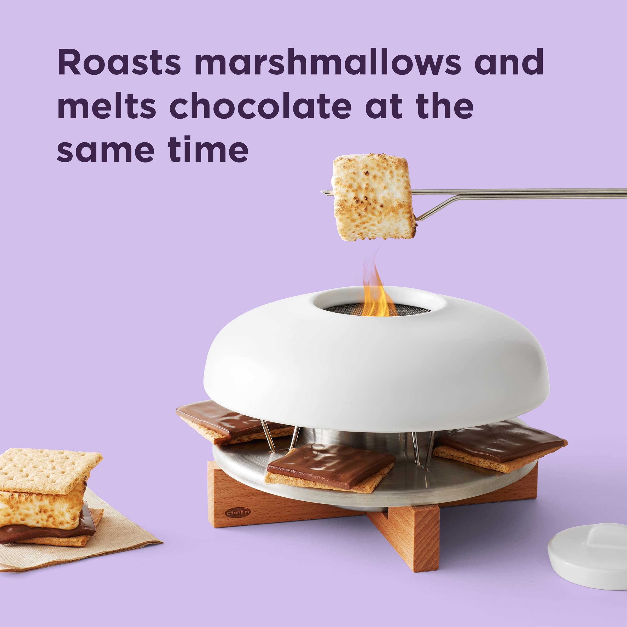 Chef’n Sweet Spot Tabletop S'mores Maker - Indoor & Outdoor Electric Marshmallow Roaster for Camping, Parties & Family Gatherings - White & Wood Design