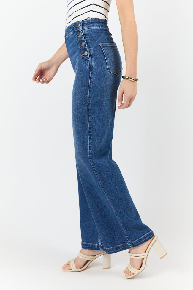 Sailor Medium Wash Wide Leg Jeans for Women - High Waist Comfort Denim Pants - Casual & Trendy Outfit for Everyday Wear, Street Style, and Weekend Looks