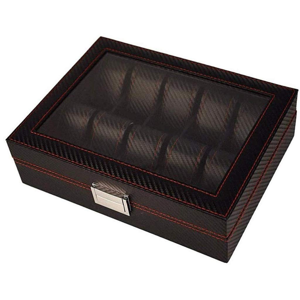 20-Slot Luxury Watch Box Organizer for Men - Carbon Fiber Design with Metal Hinge & Glass Top - Large Black Watch Storage Case Display - Perfect for Watch Collection, Gift Giving & Travel Organization