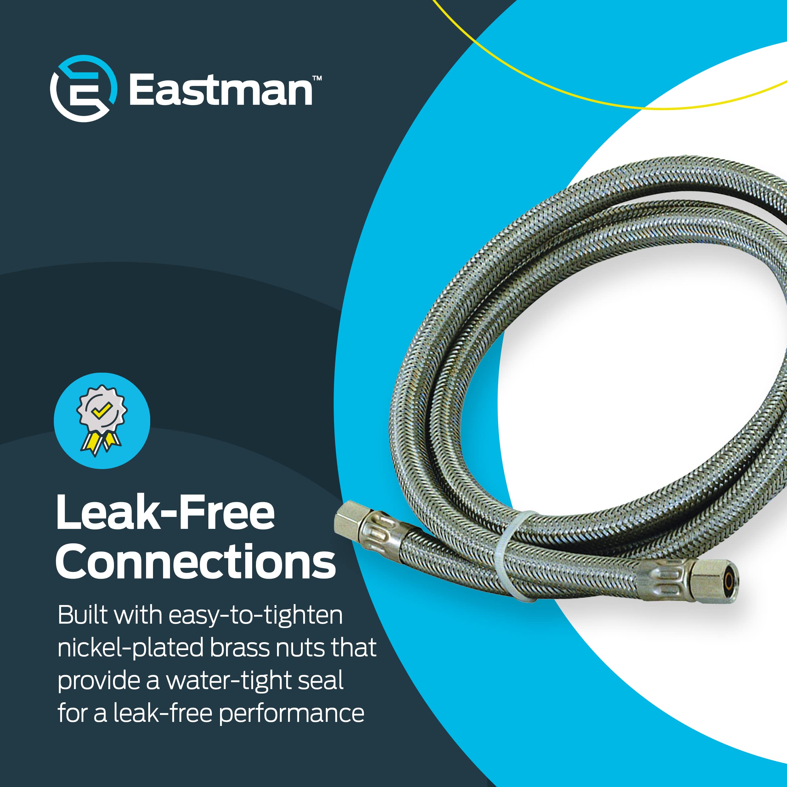 1/4 Inch Ice Maker Connector - 5ft Flexible Braided Stainless Steel Water Supply Line (48387) - Perfect for Refrigerator Ice Makers & Water Dispensers