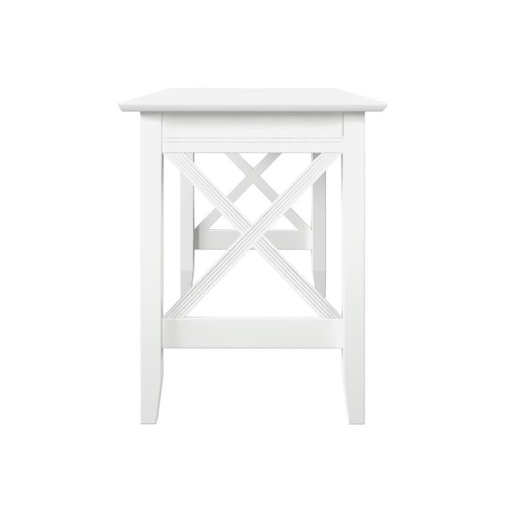 Pemberly Row Crossed Design Modern Solid Wood Writing Desk in White - Stylish Home Office Furniture for Work & Study