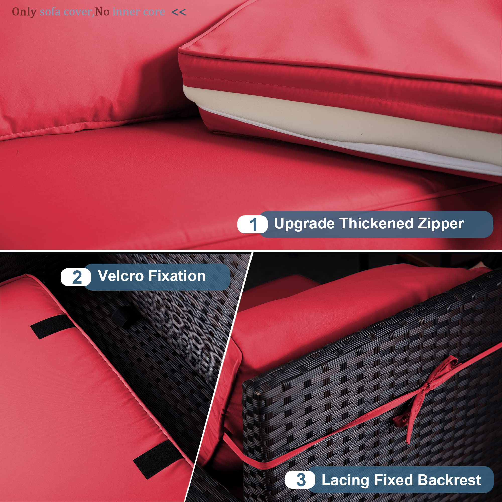 Premium Outdoor Patio Cushion Covers Set - Waterproof, UV Resistant Replacement Slipcovers for Patio Furniture Sofa & Couch (5 Seat + 6 Backrest Covers) - Red - Perfect for Garden, Poolside & Backyard Relaxation