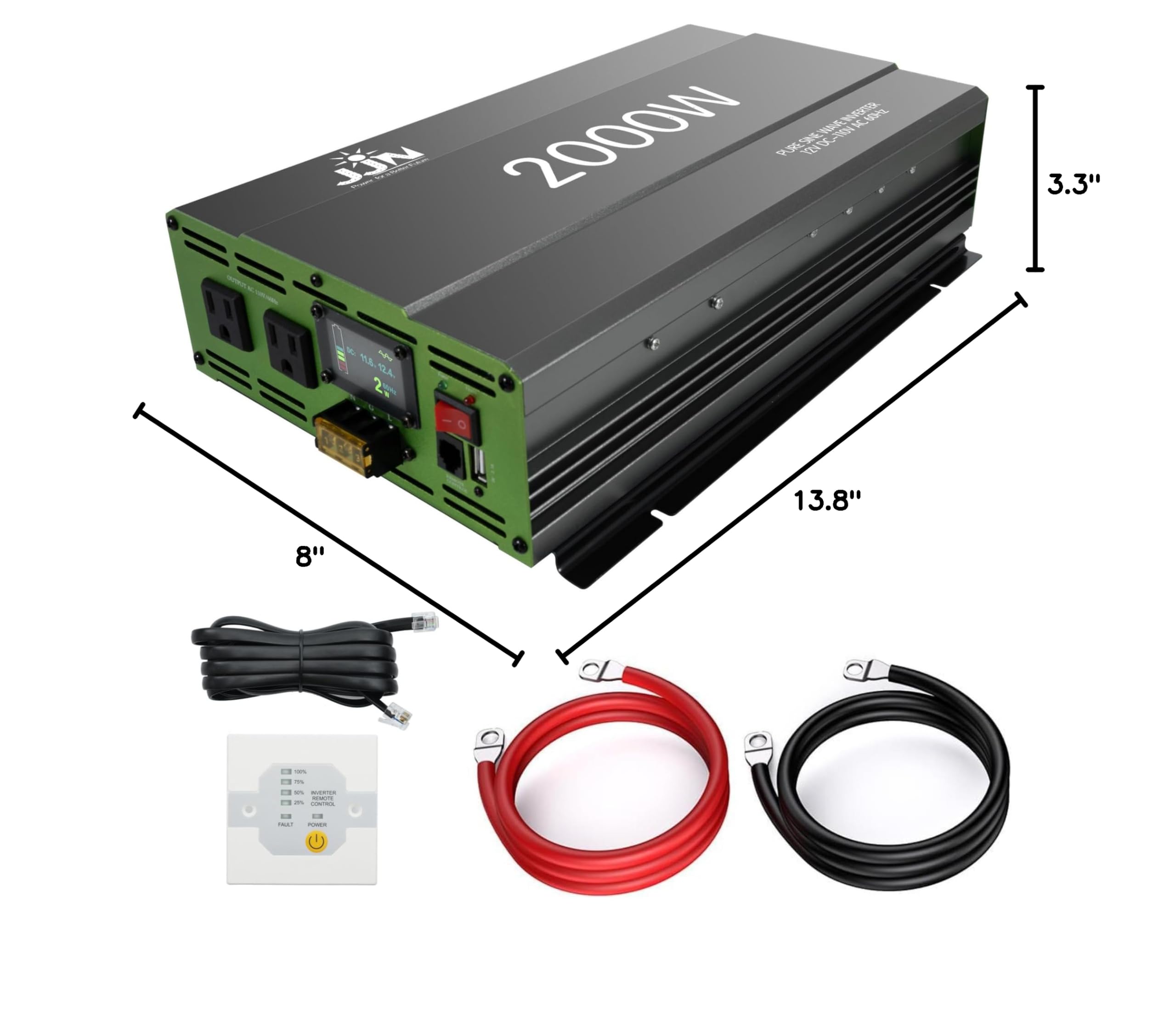 2000W Pure Sine Wave Power Inverter 12V DC to 120V AC with LCD Display & Remote - Solar, RV, Truck, Marine & Home Backup Power Converter for Off-Grid Living, Road Trips & Emergency Power Outages
