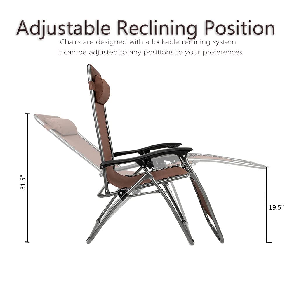 3-Piece Zero Gravity Lounge Chair Set - Heavy Duty Folding Outdoor Recliners for Patio, Poolside & Camping (2 Oversized Chairs + Side Table) - Comfortable Brown Patio Furniture for Adults - Perfect for Backyard Relaxation, Beach Lounging & Outdoor Gatherings