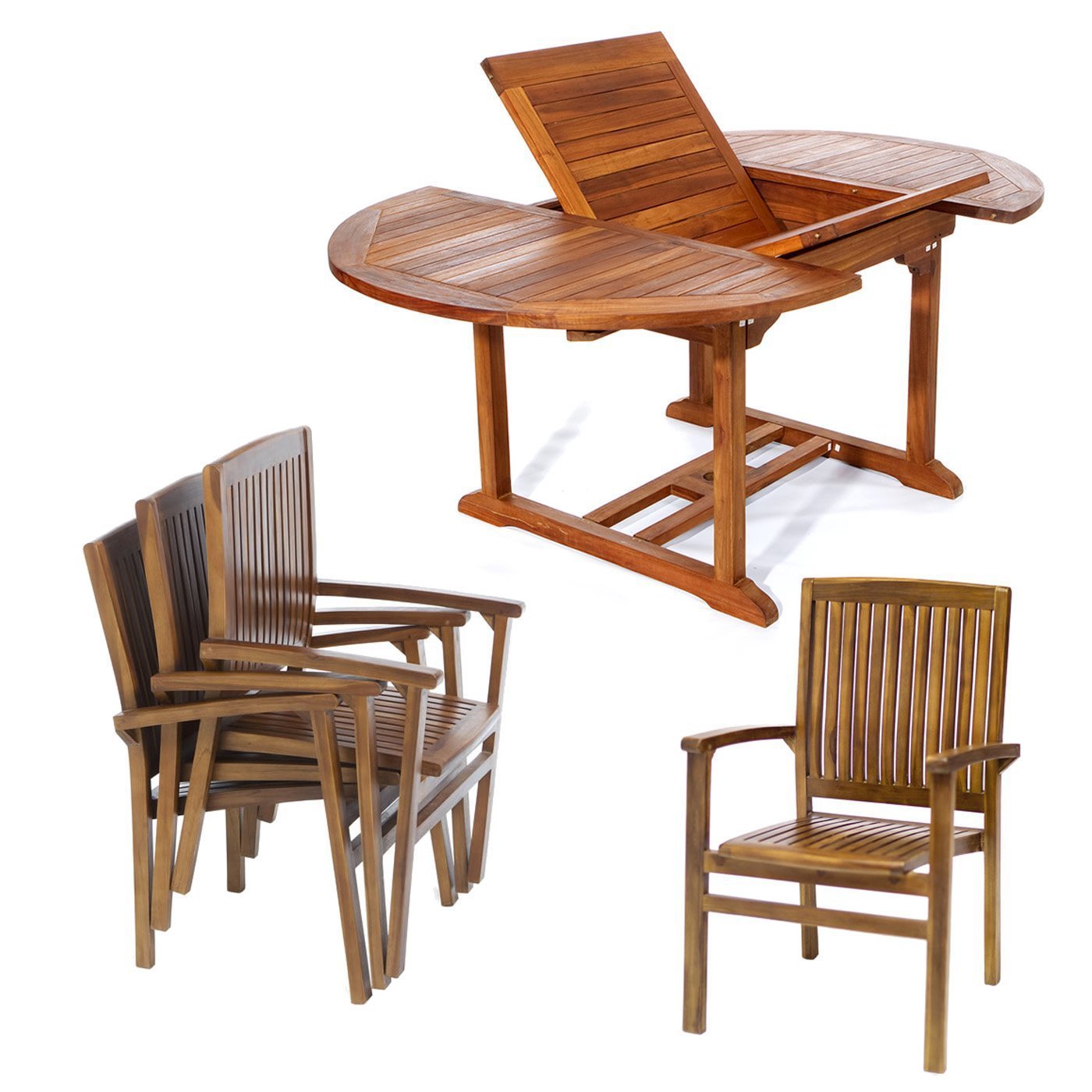 Premium 5-Piece Teak & Cedar Oval Stacking Set - Durable Outdoor Dining & Serving Plates for Patio, Picnic, and Entertaining