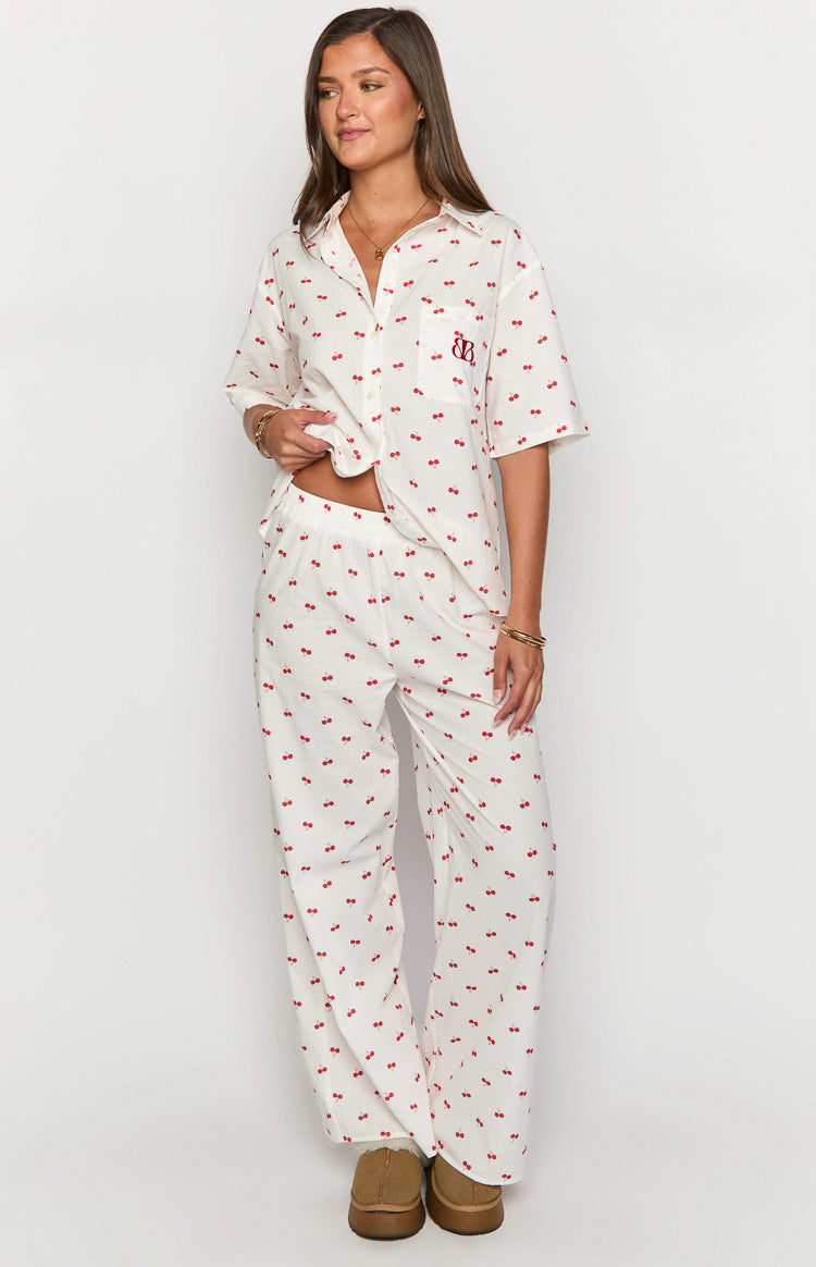 Alexea Women's Cherry Print Pajama Pants - Soft Cotton Sleepwear for Lounge & Relaxation at Home