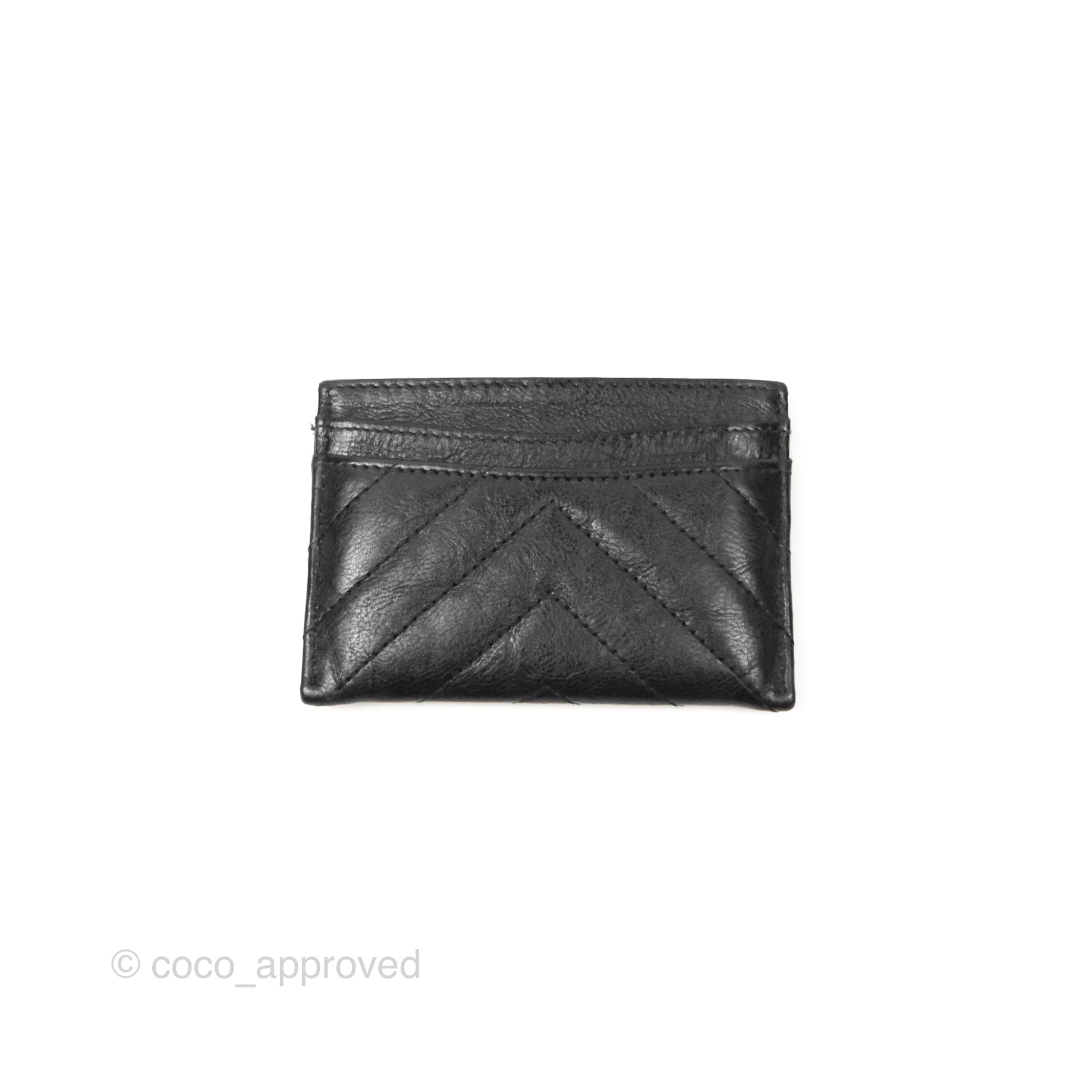 Chanel Classic Flat Card Holder Chevron Black Calfskin Gold Hardware - Luxury Wallet for Women | Perfect for Everyday Use, Travel & Gift Giving