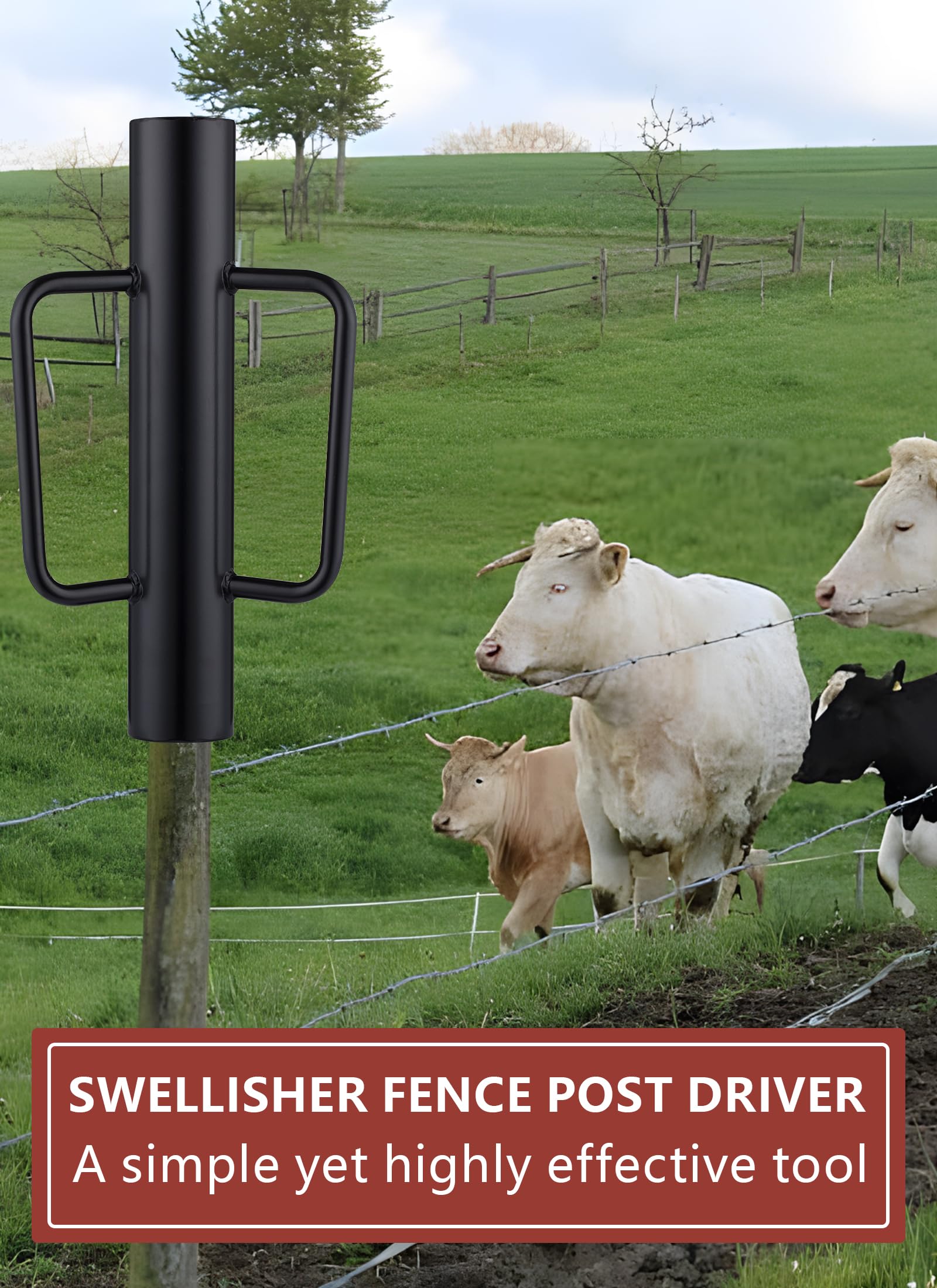 Heavy Duty 12lb Fence Post Driver - Black T Post Driver with Ergonomic Handles for Easy Installation - Perfect for Farm, Ranch, and Garden Fencing Projects