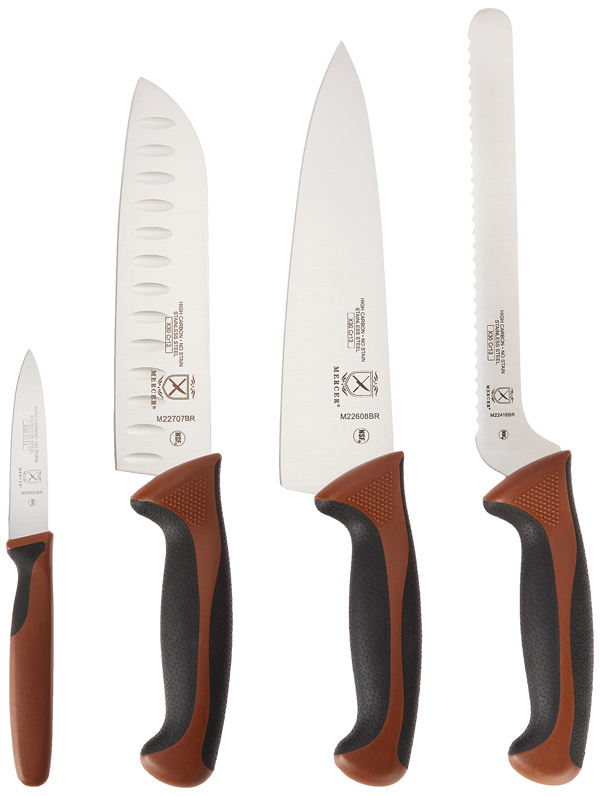 Mercer Culinary Millennia 5-Piece Magnetic Knife Set with Color-Coded Chocolate Handles - Premium Rubberwood Knife Block for Professional Chefs & Home Cooks - Perfect for Kitchen Organization & Safe Knife Storage