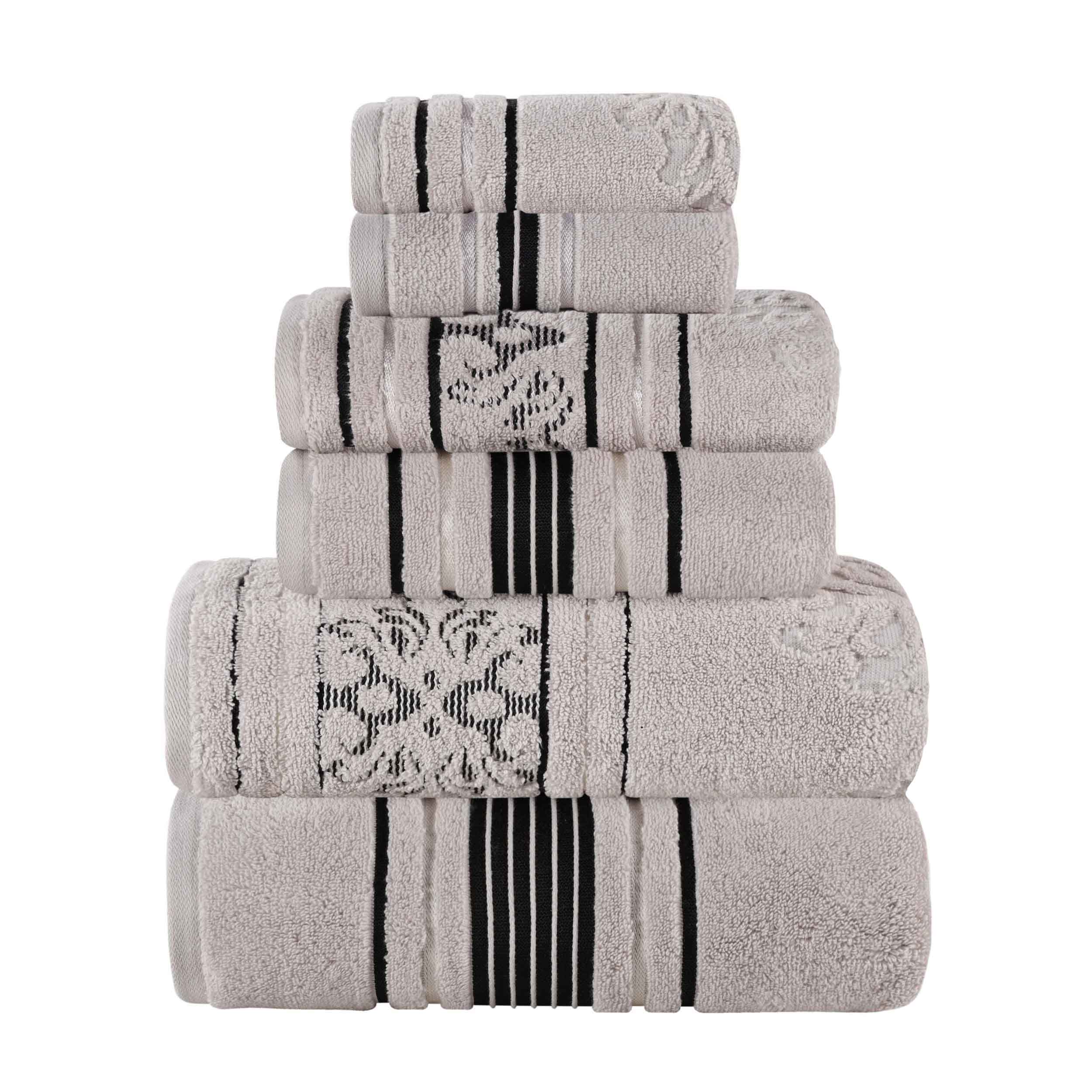 Premium 6-Piece Sadie Zero Twist Cotton Towel Set - Solid & Jacquard Floral Design | Ultra Soft & Absorbent Bath Towels for Spa, Hotel & Luxury Home Use