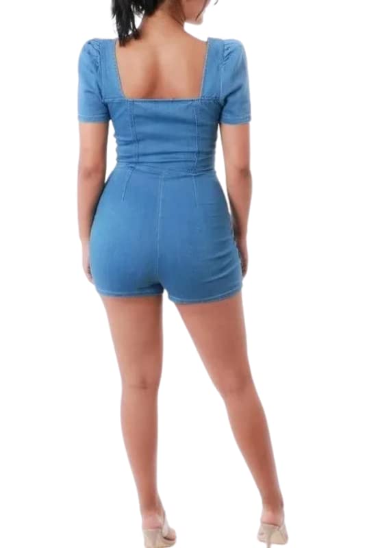Women's Denim Romper Shorts - Casual Short Sleeve Jumpsuit for Summer | Perfect for Beach, Picnic & Outdoor Activities