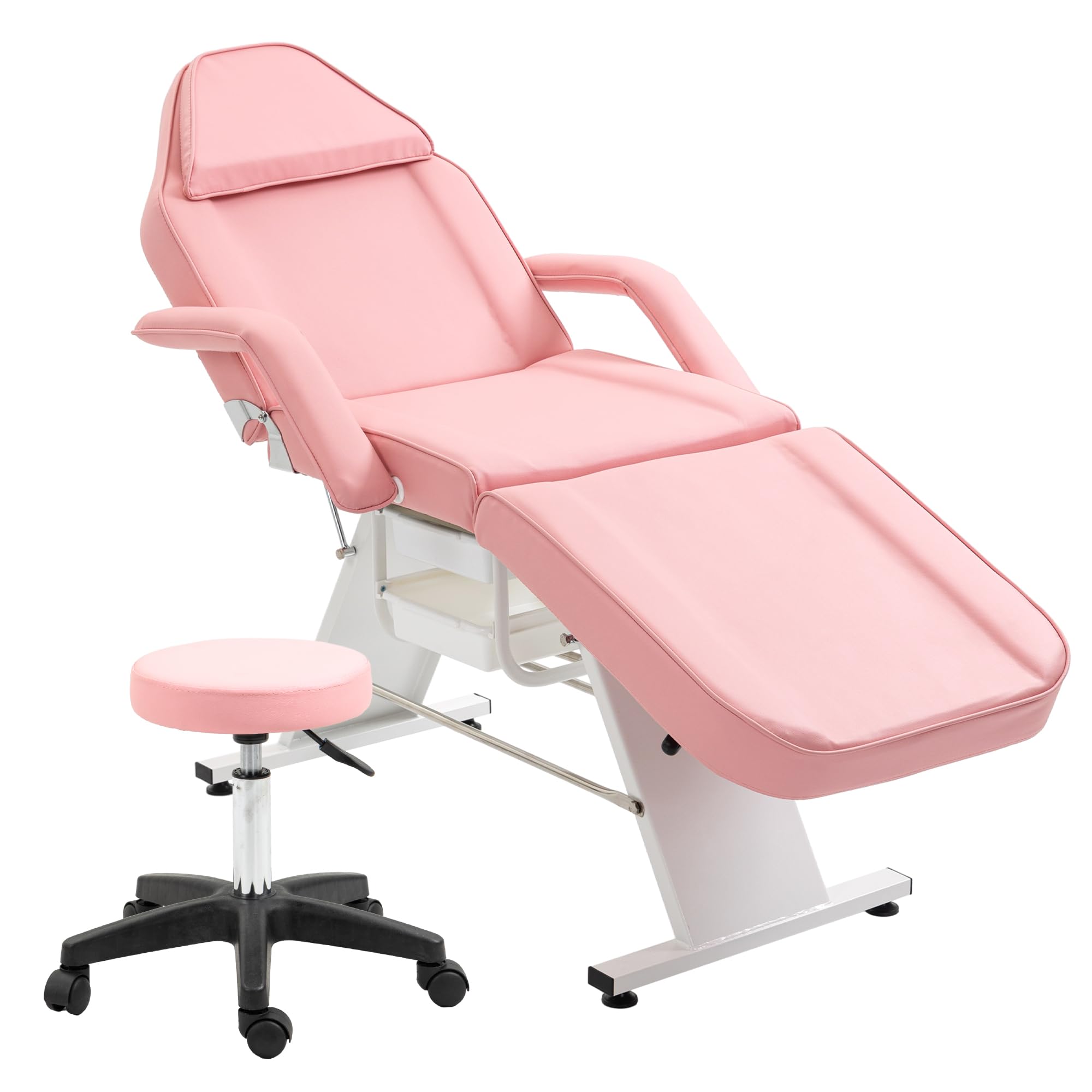 Professional Hydraulic Massage Table with Detachable Headrest & 2 Trays - Adjustable 3-Section Esthetician Bed for Tattoo, Facial, Lash & Spa Treatments - Pink Beauty Salon Equipment (2024 Model) - Perfect for Salon, Spa & Home Use