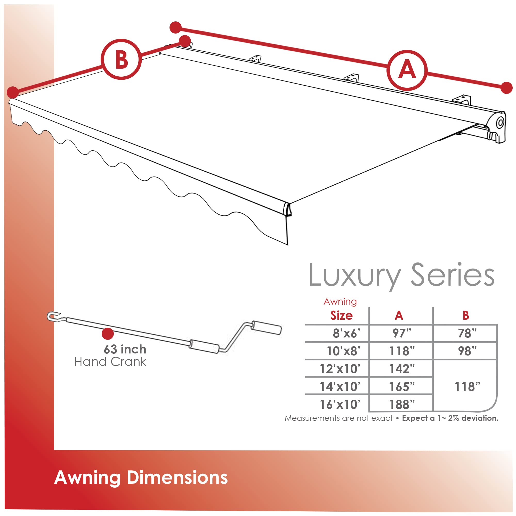 Premium Manual Retractable Patio Awning - 8' x 6' Brick Red & Sand Beige Stripes | 100% Solution Dyed European Acrylic | UV Protection & Easy Hand Crank | Perfect for Outdoor Shade, Deck, Garden & Backyard Relaxation