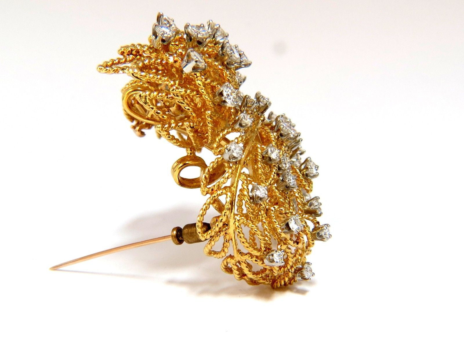 10.00ct Diamond Raised Rope Twist 3D Deco Bundle Pin Brooch in 18K Gold - Elegant Jewelry for Weddings, Parties & Special Occasions
