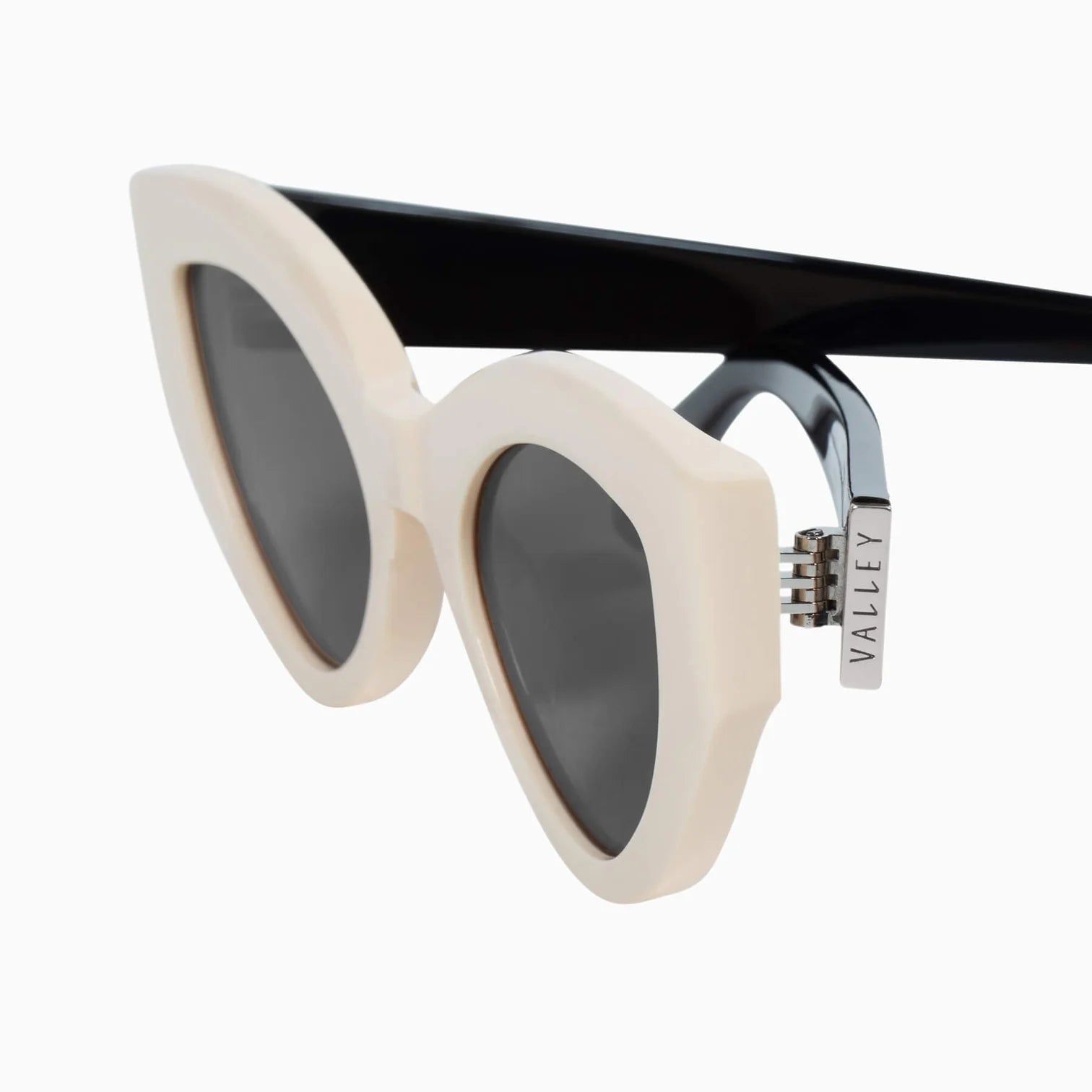 Bones Cream Face Black Temples Sunglasses with Silver Metal Trim & Black Lens - Stylish UV Protection for Outdoor Activities and Fashion