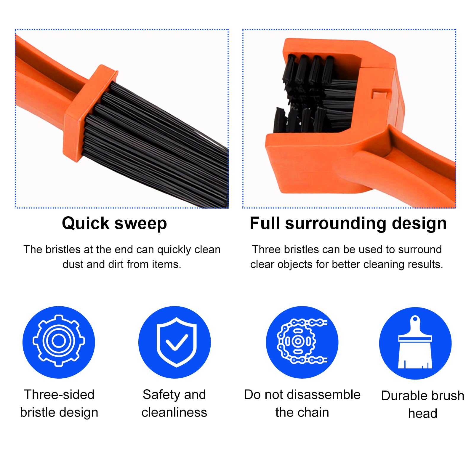 Universal Bike & Motorcycle Chain Cleaner Brush - 3-Side Scrubber for Bicycle & Motorcycle Maintenance (Orange)