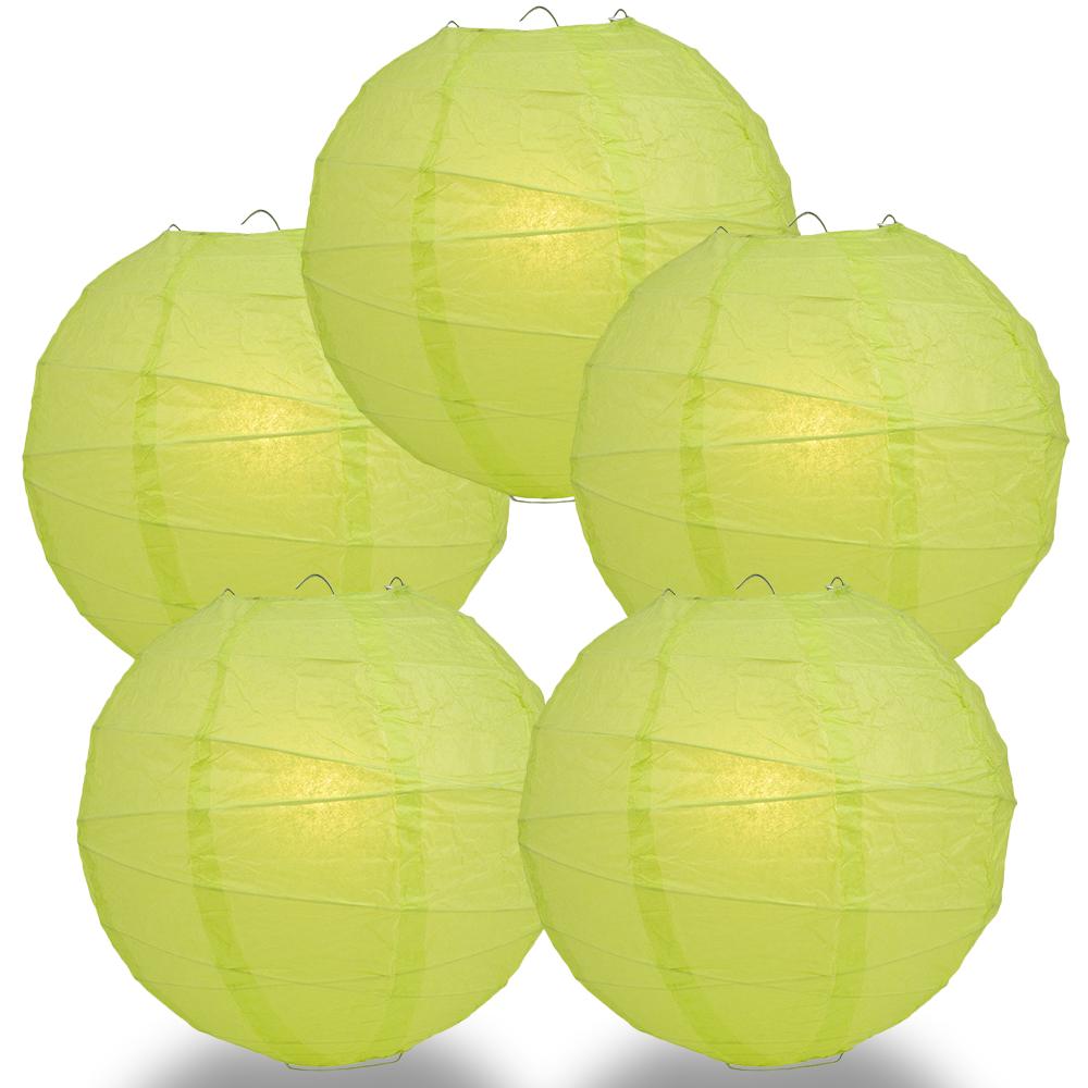 5 Pack 12 Inch Light Green Free Style Ribbed Hanging Paper Lanterns - Perfect for Wedding Decor, Party Lights, and Home Decoration