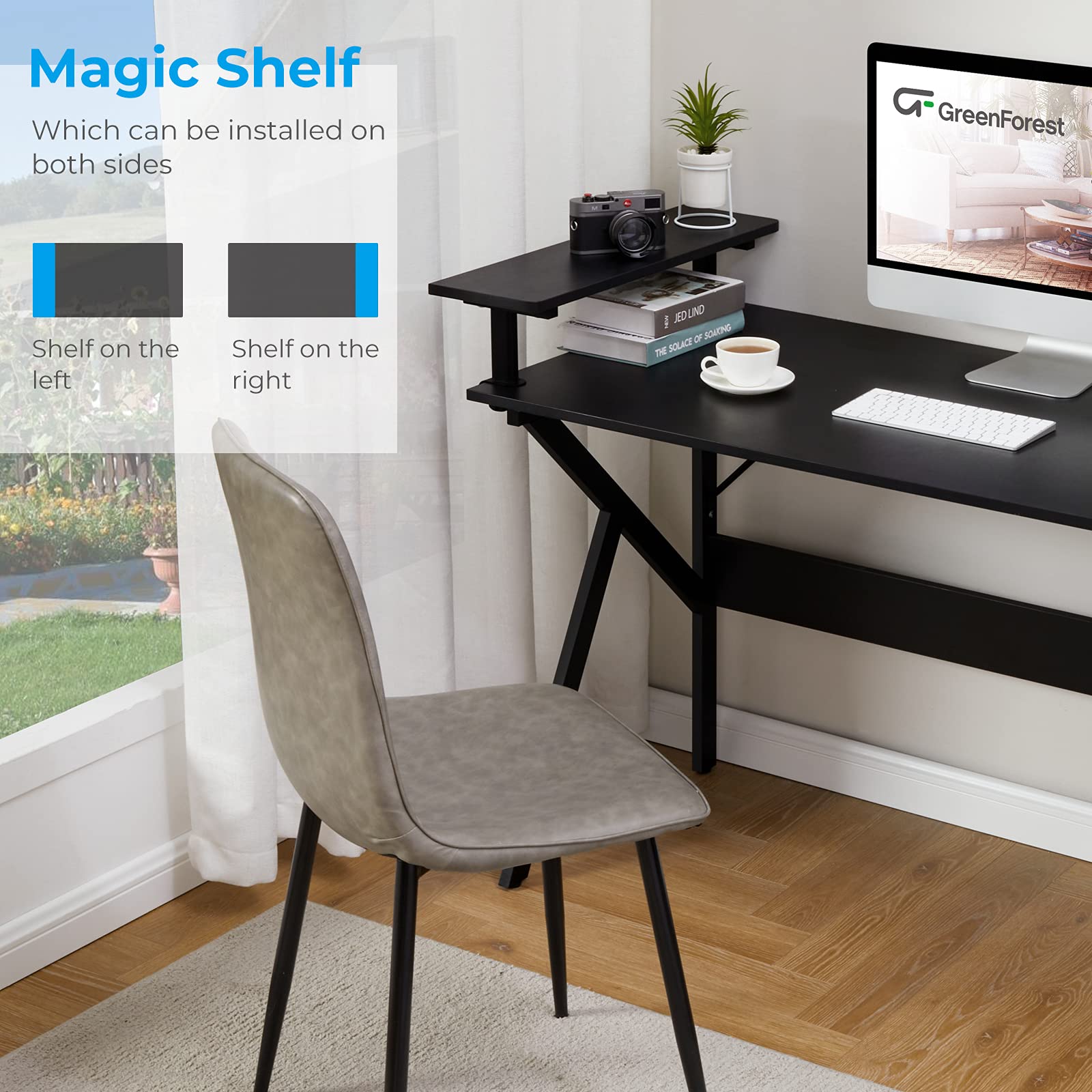 GreenForest 47-inch Home Office Desk with Monitor Shelf - Ergonomic Computer Gaming Desk, Study Writing Table for Workstation (Black) - Perfect for Small Spaces & Remote Work Setup