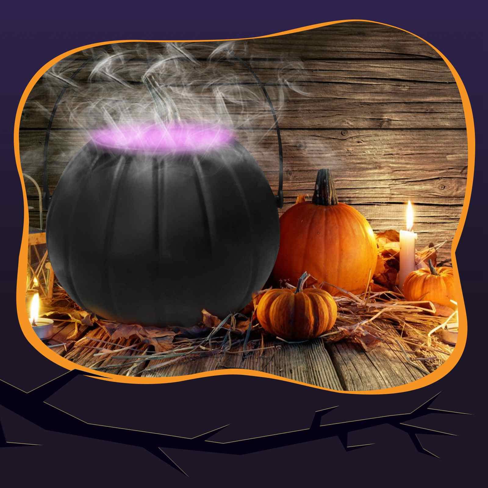 Halloween Witch Cauldron Fog Maker with US Adapter - Spooky Party Mist Machine for Haunted House Decor, Outdoor Decorations & Halloween Party Props (Black) - Perfect for Themed Parties, Haunted Attractions & Trick-or-Treat Displays