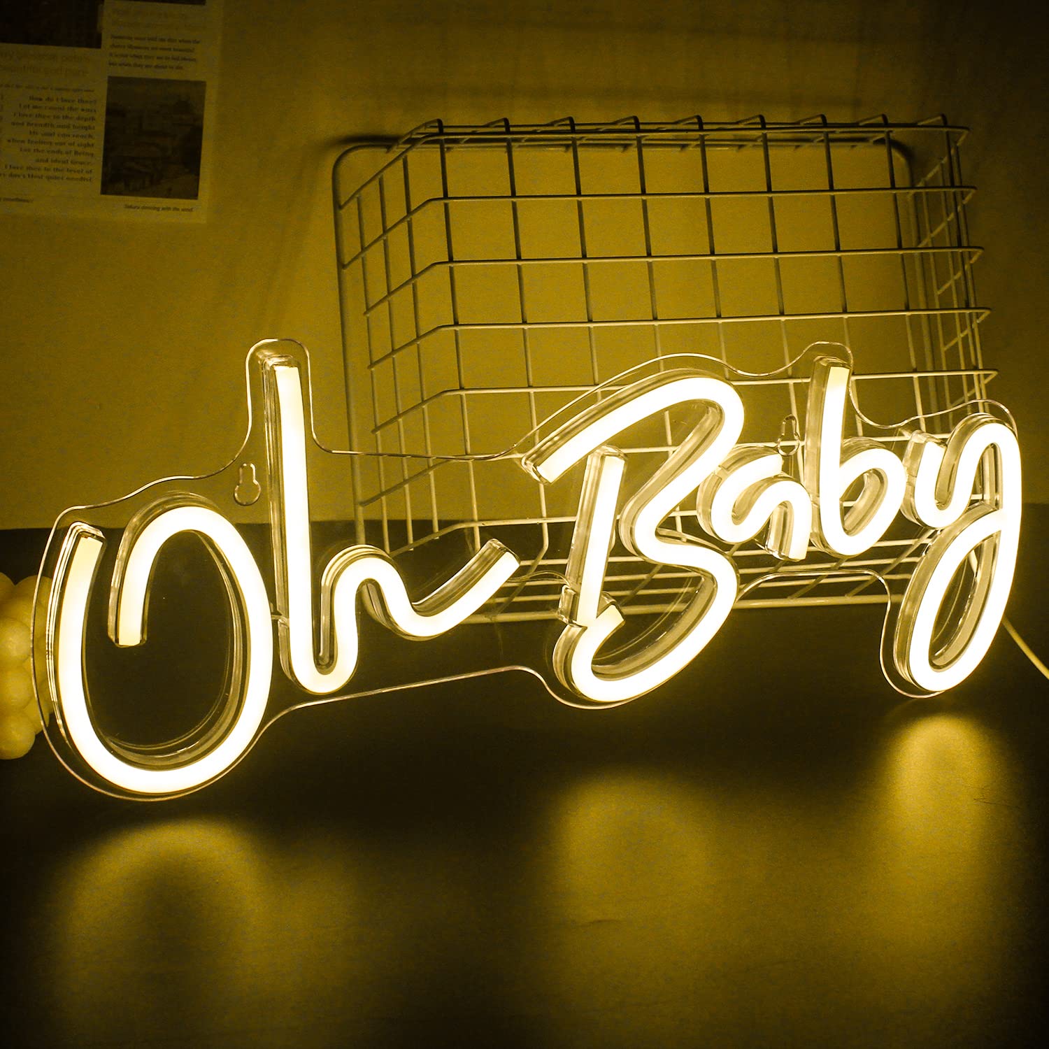 Oh Baby Neon Sign - Warm White LED Wall Decor for Nursery, Bedroom, Game Room & Bar - 16.5