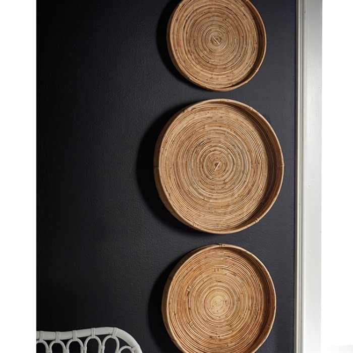 Elegant Set of 3 Woven Cane Rattan Trays - Round Natural Boho Baskets 22 inch for Home Decor, Coffee Table & Wall Storage | MY SWANKY HOME