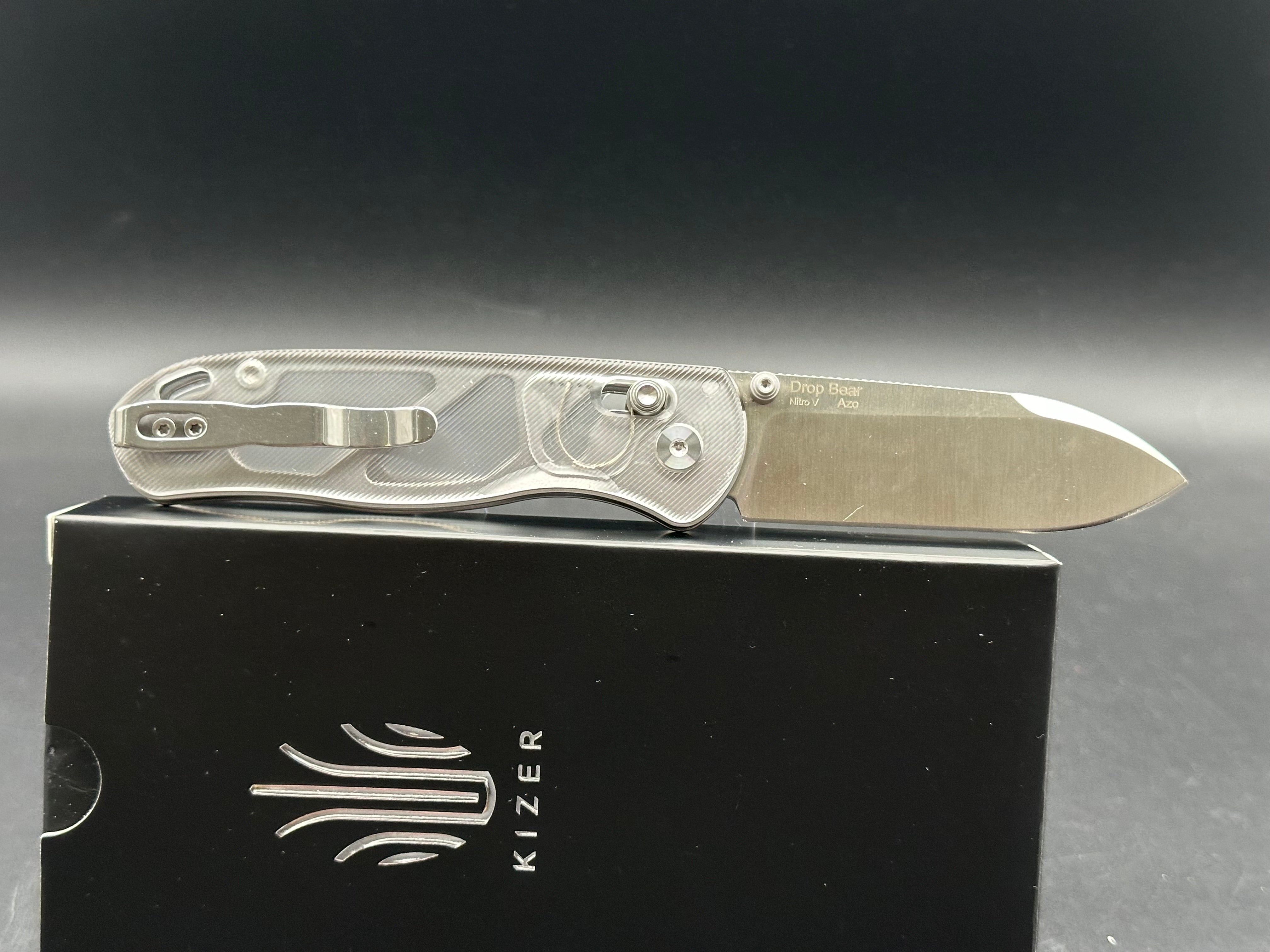 Kizer Drop Bear Folding Pocket Knife - NitroV Steel Blade, Clutch Lock, Acrylic Handle - EDC, Outdoor, Camping & Survival Tool