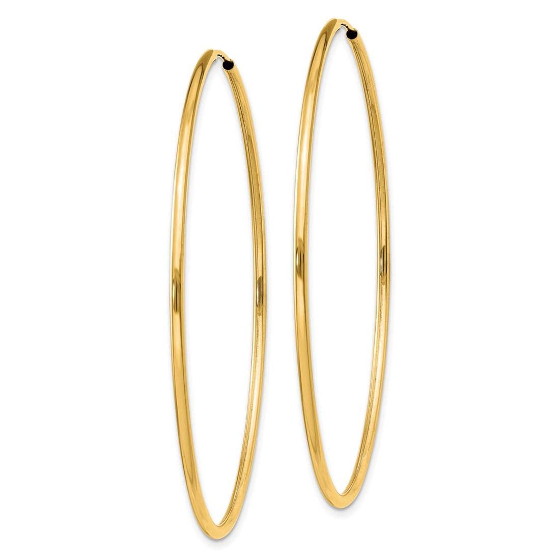 14K Yellow Gold 1.5mm Polished Round Endless Hoop Earrings for Women - Classic Fine Jewelry for Everyday Wear, Date Night & Special Occasions