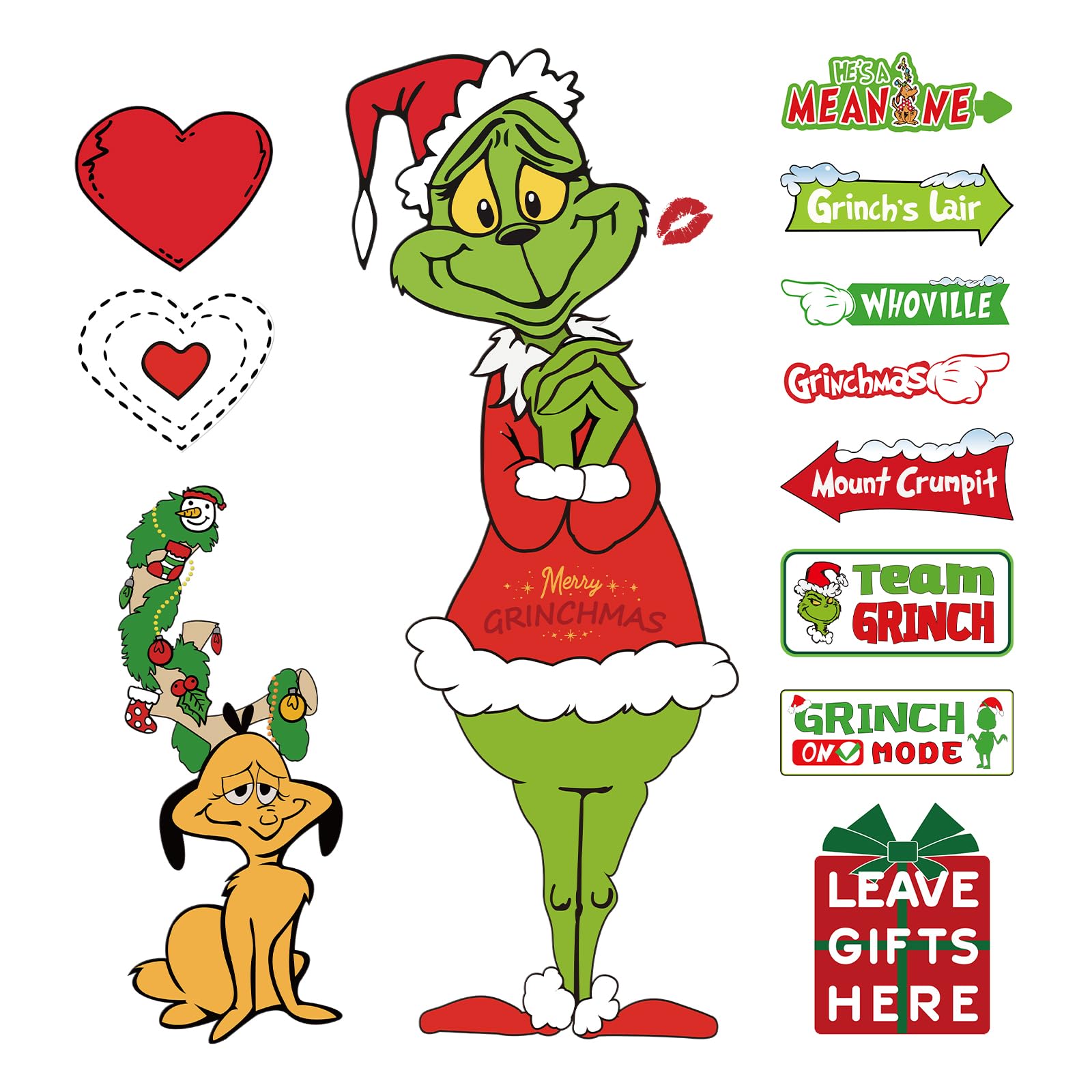 Grrinch Christmas Decorations - 8-Piece Hard Paper Cardboard Tree Cutouts for Indoor Home, Door, Wall, Porch & Window - Festive Xmas Tree Ornaments & Holiday Décor - Perfect for Living Room, Office & Holiday Party Decorating