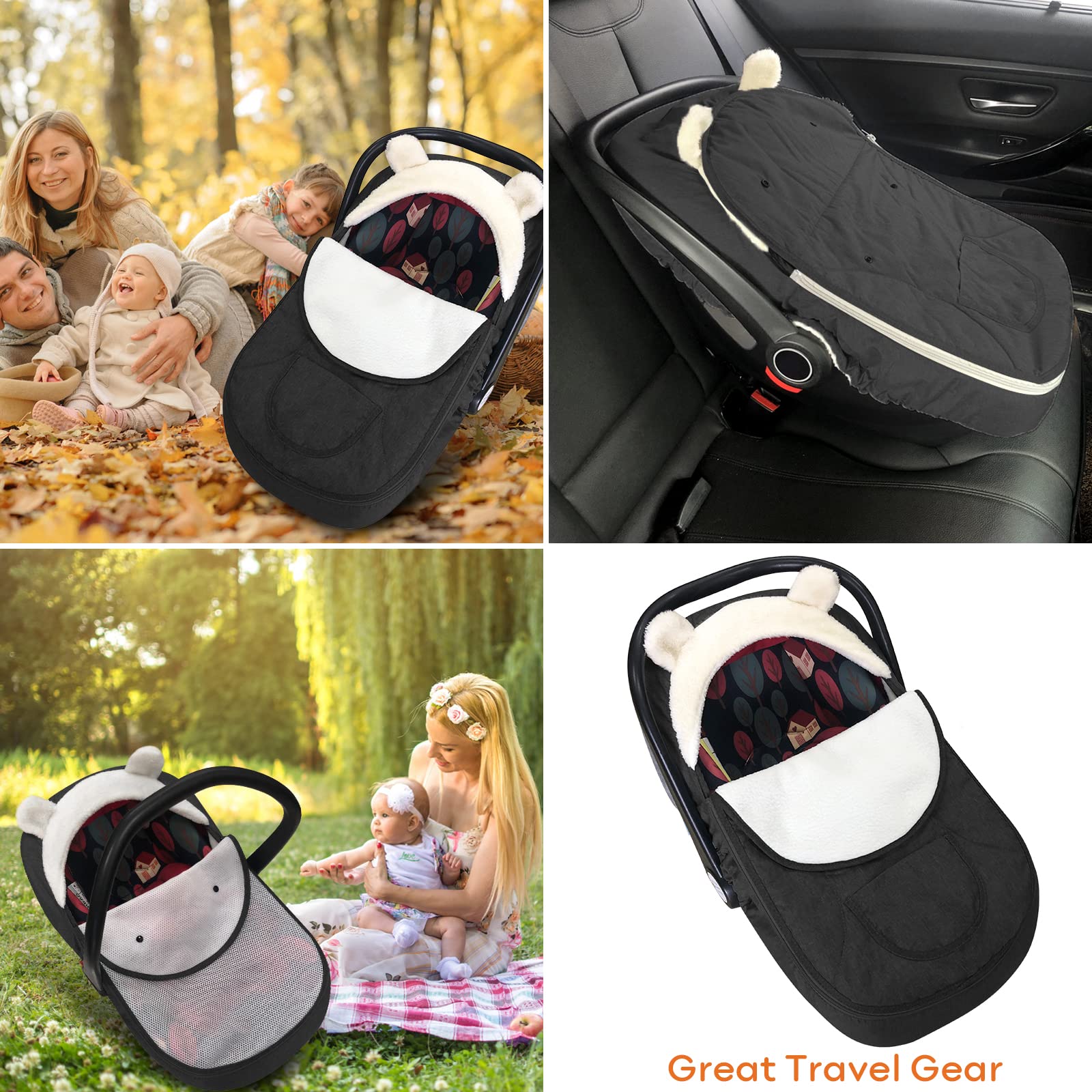 Longdafei Baby Car Seat Cover - Soft & Warm Winter Infant Car Seat Protector for Strollers - Cozy Black Car Seat Cover for Girls & Boys - Perfect for Cold Weather & Outdoor Adventures