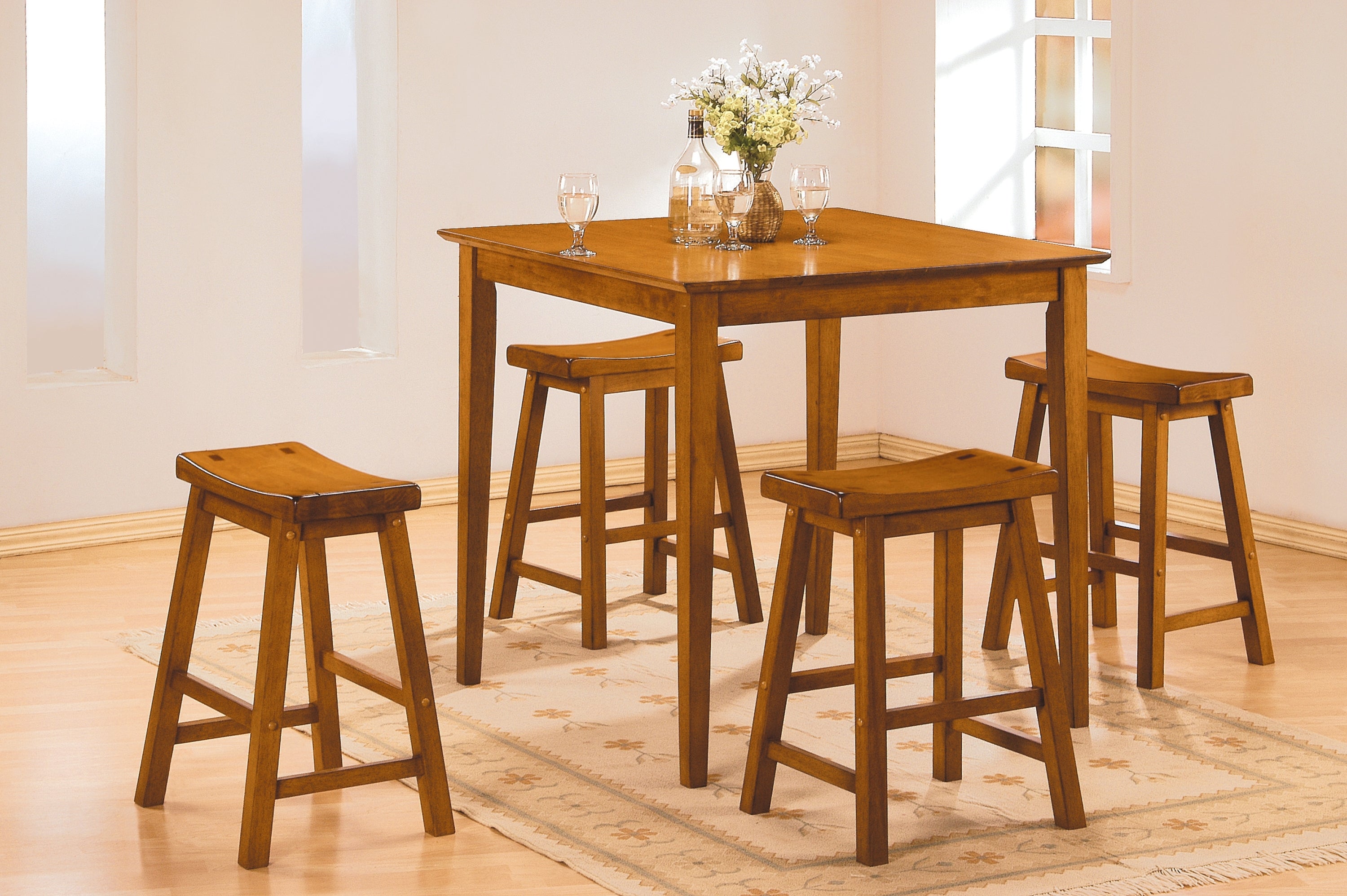 2-Piece Set of 29-Inch Bar Height Stools - Solid Wood Oak Finish with Saddle Seat for Casual Dining & Home Decor | Perfect for Kitchen Islands, Breakfast Bars & Entertaining