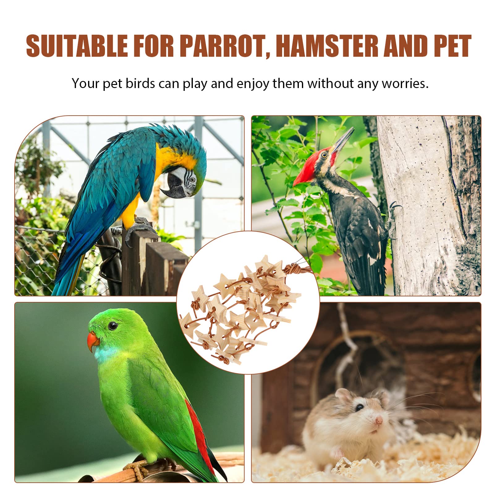 Balacoo Wooden Star Chew Toy for Parrots - Hanging Cage Toy for Birds, Chewing & Grinding Pendant - Natural Wood Molar Toy for Parrot Beak Care - Perfect for Playtime & Stress Relief in Bird Cages