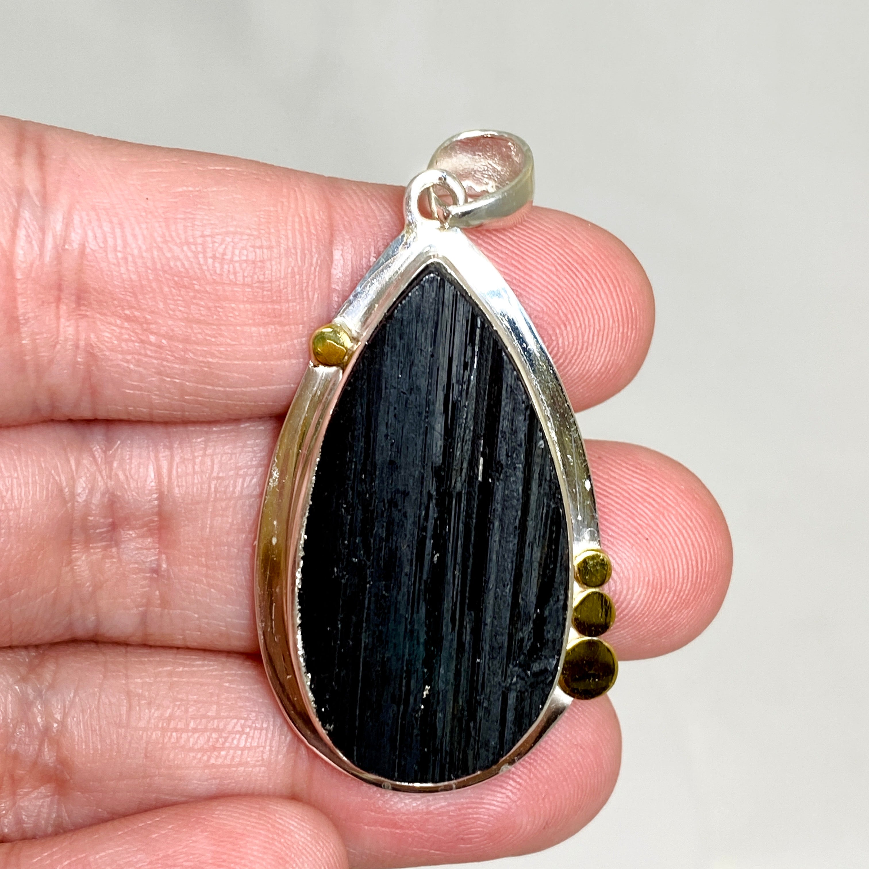 Black Tourmaline Teardrop Raw Pendant Necklace - Natural Healing Crystal Jewelry KPGJ4600 | Spiritual Protection & Energy Cleansing