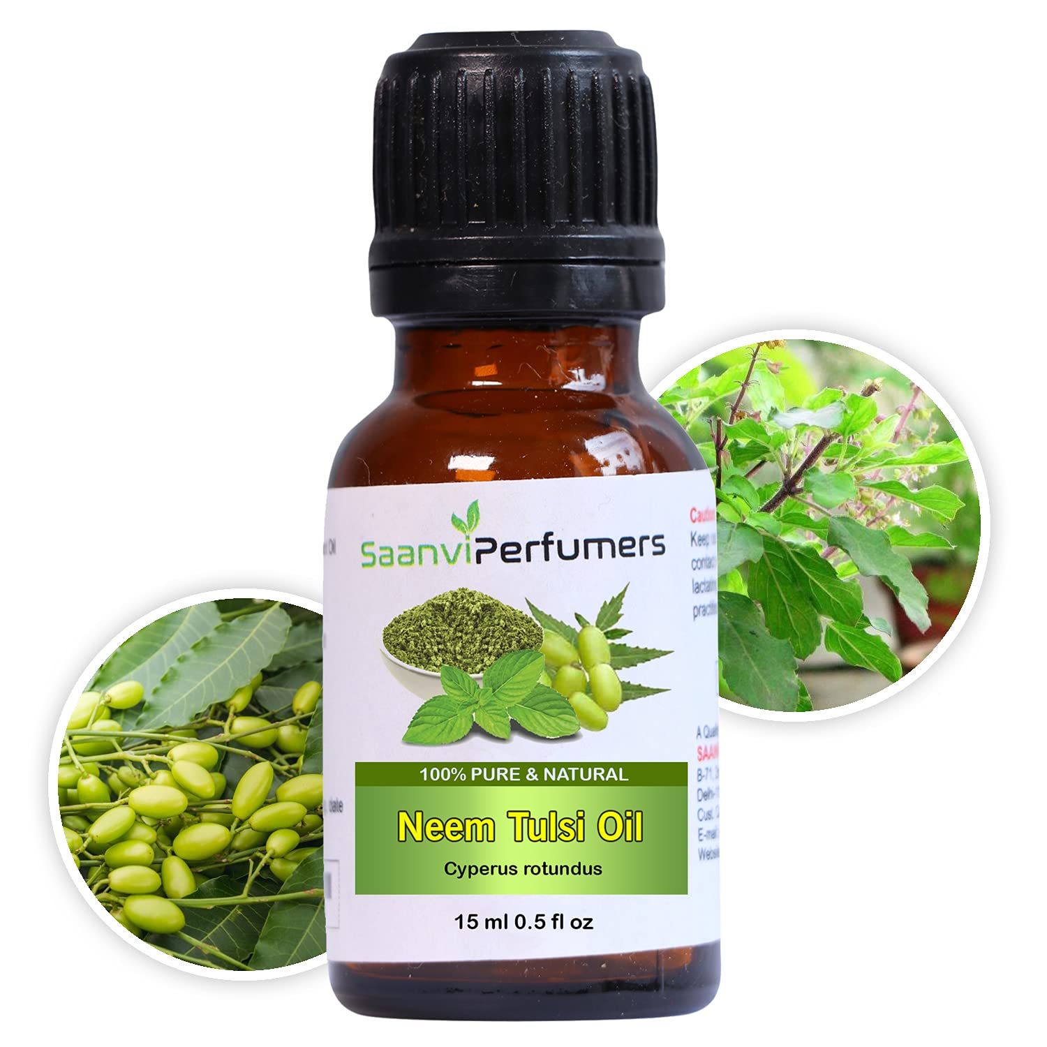 Saanvi Neem Tulsi Oil for Hair Growth, Face & Skin Care - Natural Moisturizer for Dry Damaged Hair, Scalp Health & Acne Treatment (15ml) | Perfect for Daily Hair & Skin Routine, Ayurvedic Beauty Regimen