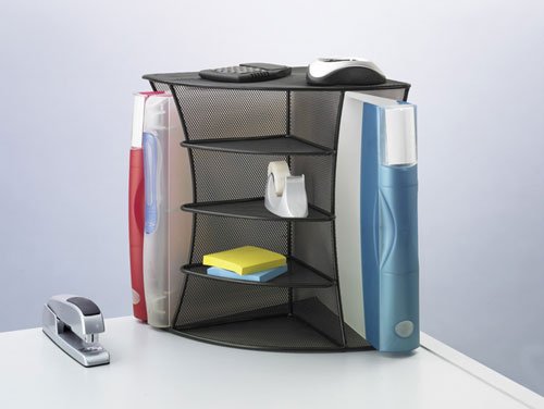 Onyx Mesh Desk Corner Organizer - Black | Space-Saving Office & Home Desk Accessory | Perfect for Organizing Pens, Clips, and Small Office Supplies
