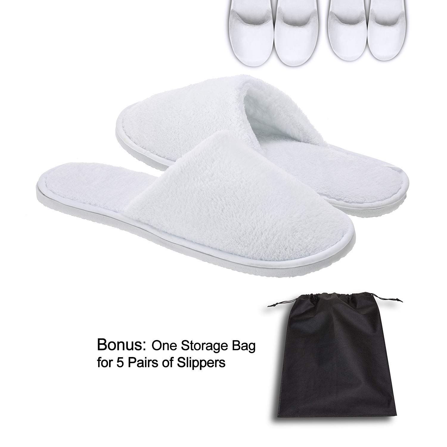 AhfuLife 5 Pairs Premium Hotel Slippers - Disposable Closed-Toe Non-Slip Guest Slippers for Men & Women | Perfect for Spa, Travel, Weddings, Parties & Home Use