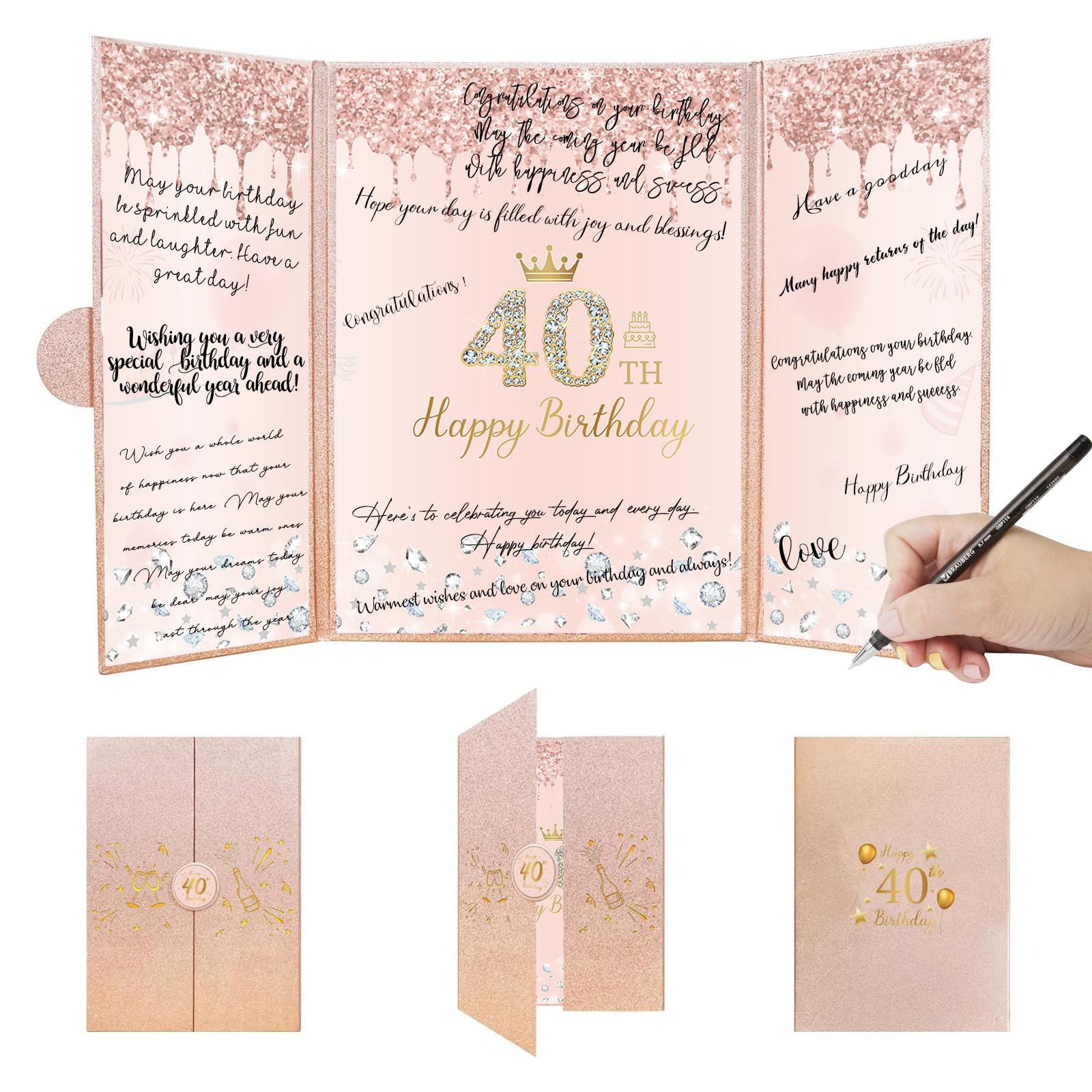 Rose Gold 40th Birthday Party Decorations Set - Creative Guest Book Alternative & Signing Board for Women's 40th Celebration - Pink 'Cheers to 40 Years' Theme - Perfect for Milestone Birthday Parties, Anniversary Events & Photo Backdrops