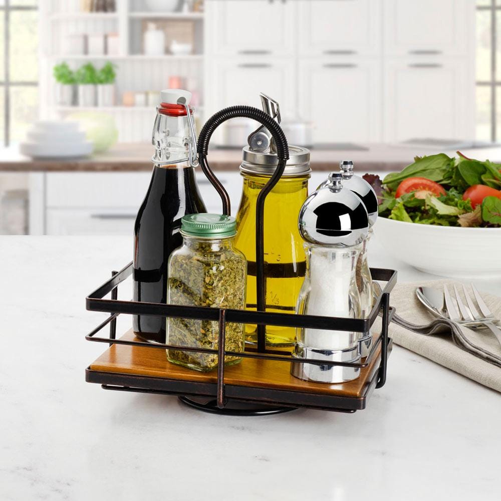 Nova Rotating Condiment Caddy - 360° Spinning Spice Organizer for Kitchen Countertop | Perfect for Salt, Pepper, Oil & Vinegar Storage | Space-Saving Condiment Holder for Dining Table & Pantry Organization