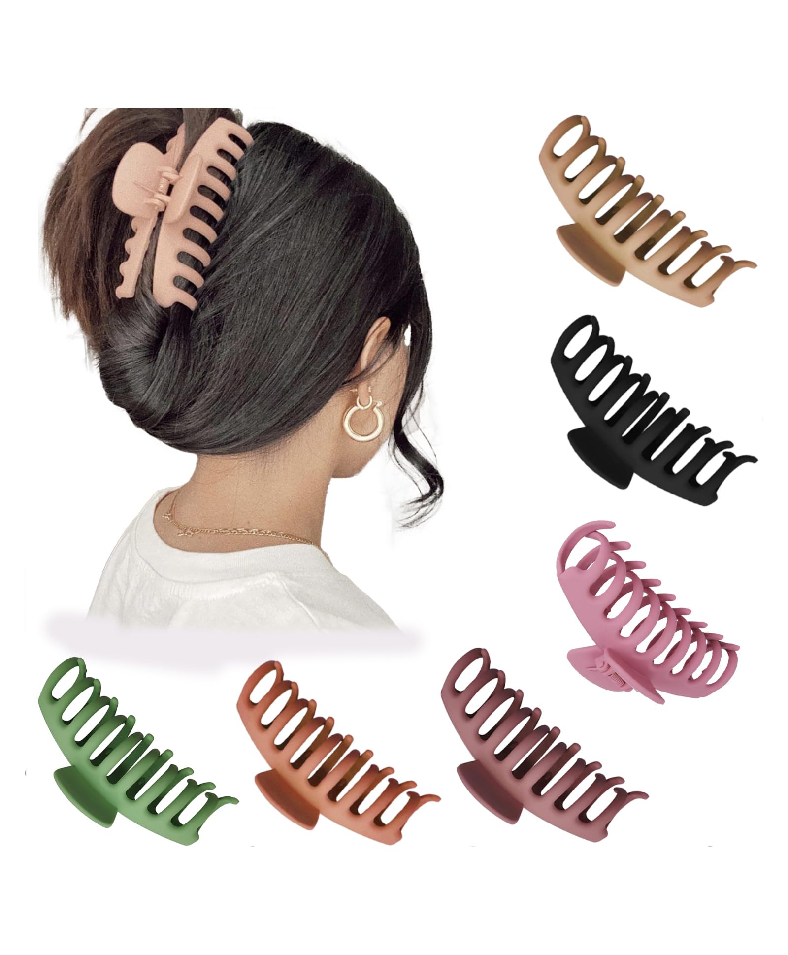 SYGA Large Hair Claw Clips for Women - Strong Hold Hair Clips for Long Thick Hair - 2 Pack (Skin Color & Black) - Perfect for Ponytails, Buns & Everyday Hairstyles