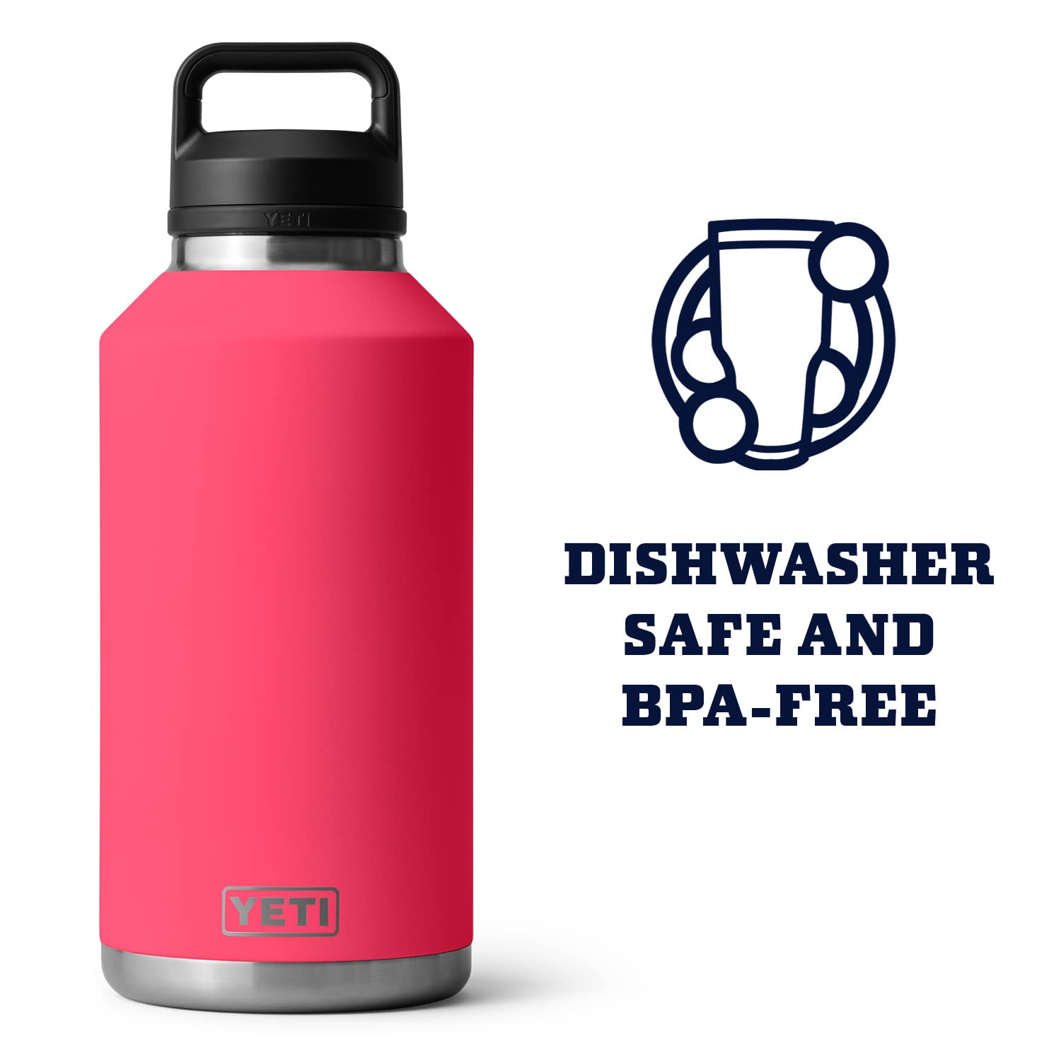 YETI Rambler 64 oz Vacuum Insulated Stainless Steel Water Bottle with Chug Cap - Bimini Pink | Leakproof & Sweatproof for Outdoor, Camping, Hiking & Gym Use