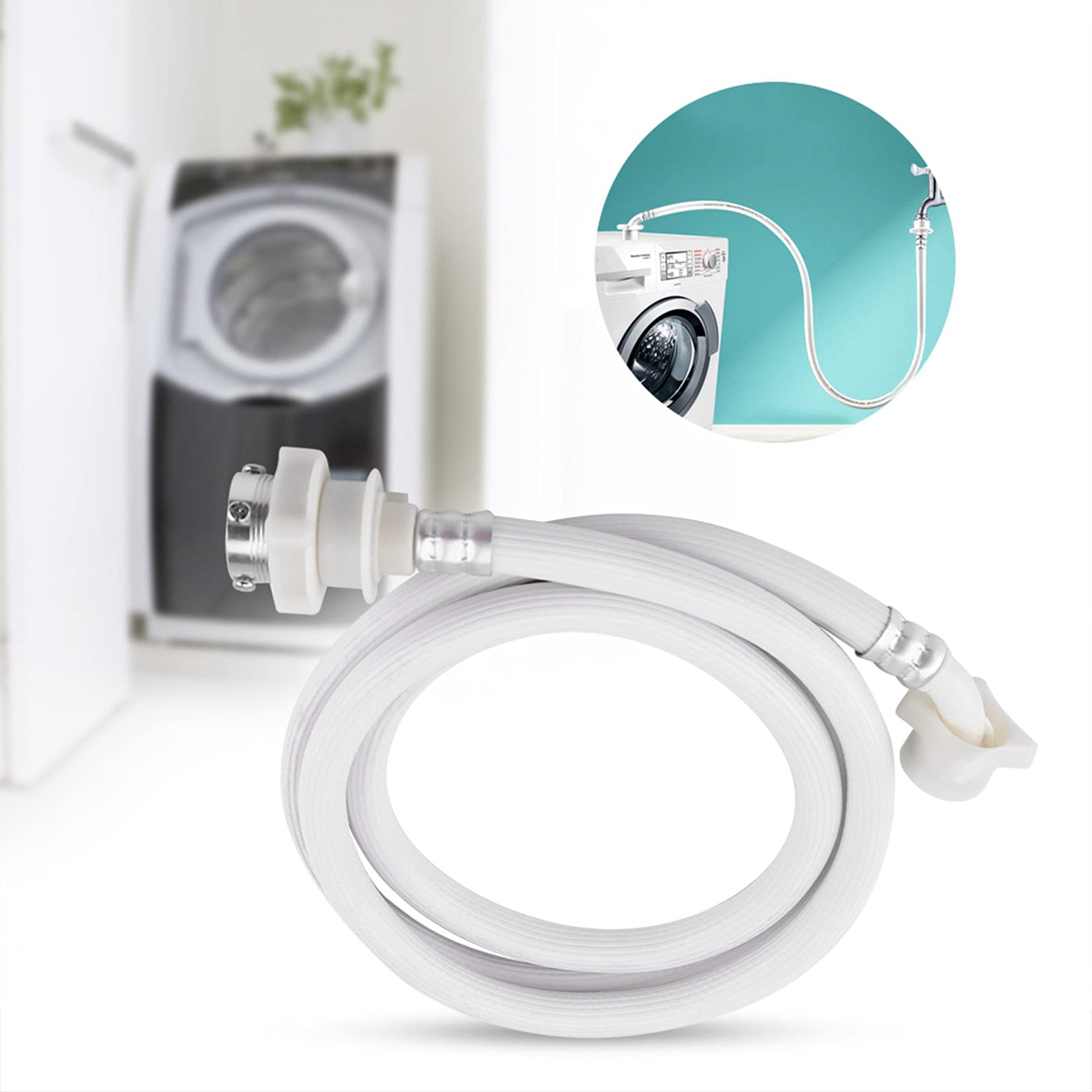 Washing Machine Water Inlet Hose Connector - 2M White Washer Pipe Tube for Laundry Machine Replacement | Perfect for Home Appliances, Laundry Rooms & RV Use