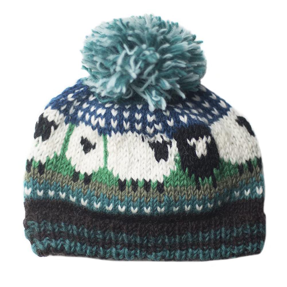 Lambland Fair Trade Hand Knitted Wool Sheep Bobble Hats - Warm Winter Beanie for Women & Men - Perfect for Skiing, Hiking, and Outdoor Activities