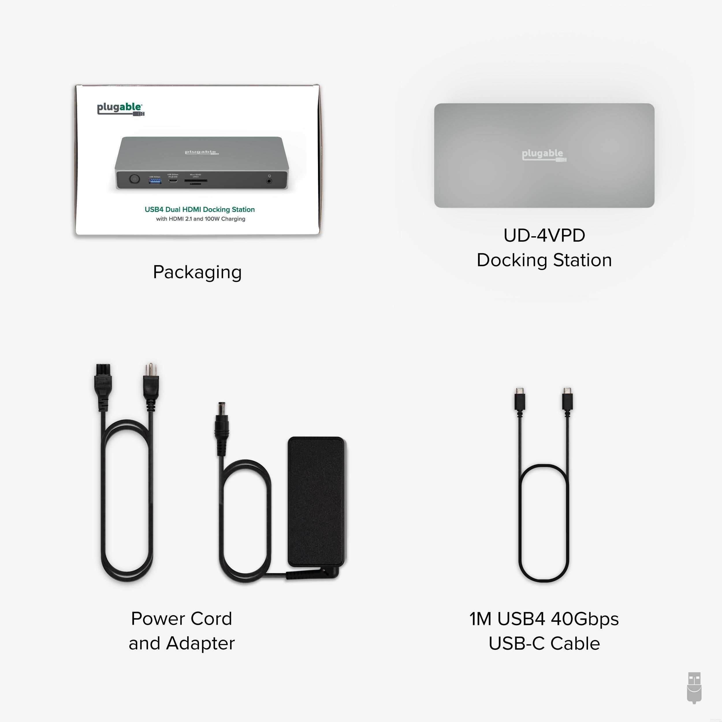 Plugable USB4 Dual Monitor Docking Station with 4K 120Hz HDMI, 100W PD Charging - Ideal for Home Office, Gaming & Multi-Screen Productivity
